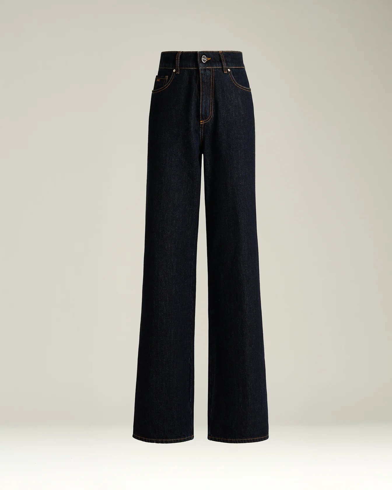 HIGH-WAIST PALAZZO JEANS IN PURE COTTON DARK BLUE
