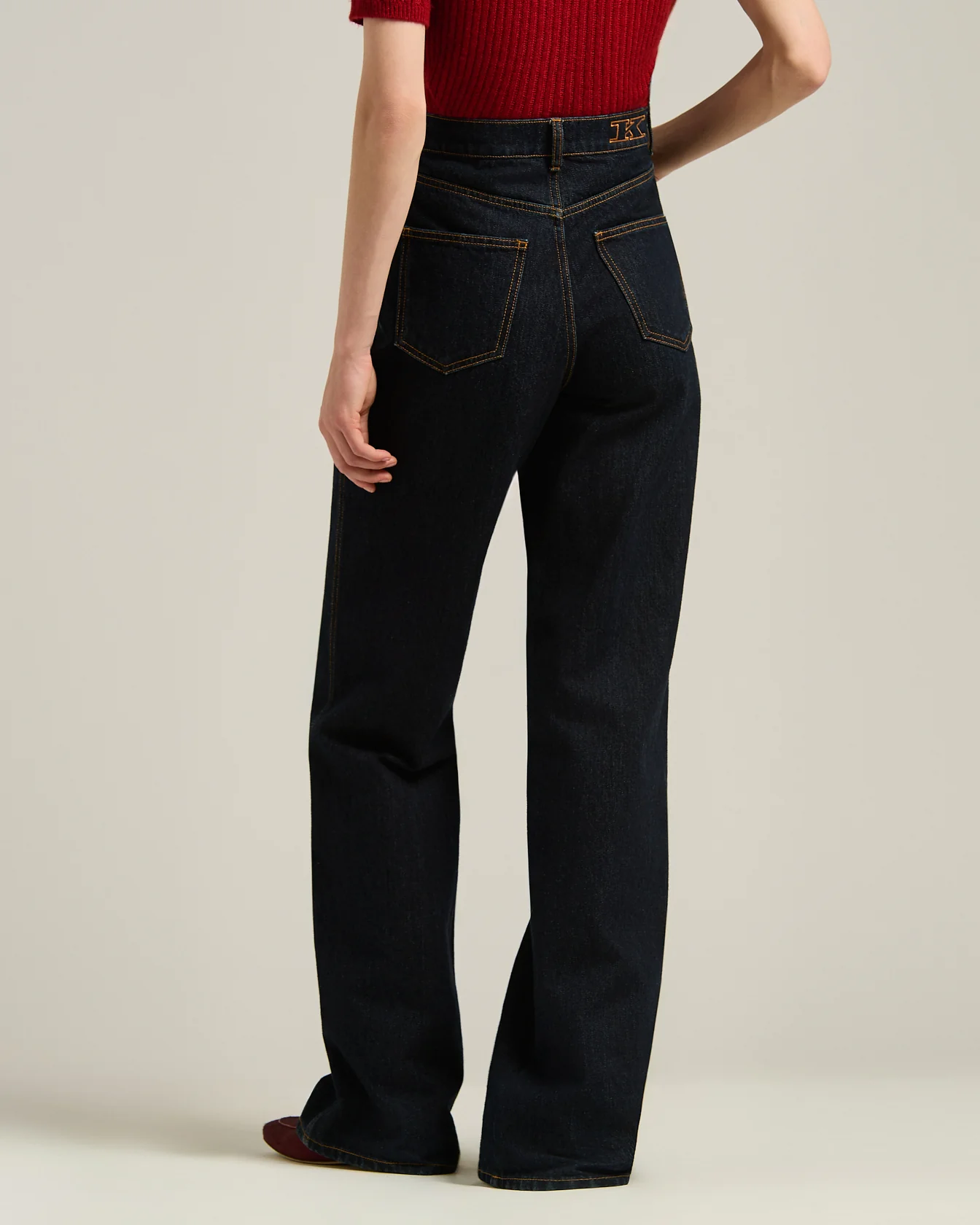 HIGH-WAIST PALAZZO JEANS IN PURE COTTON DARK BLUE - Image 3
