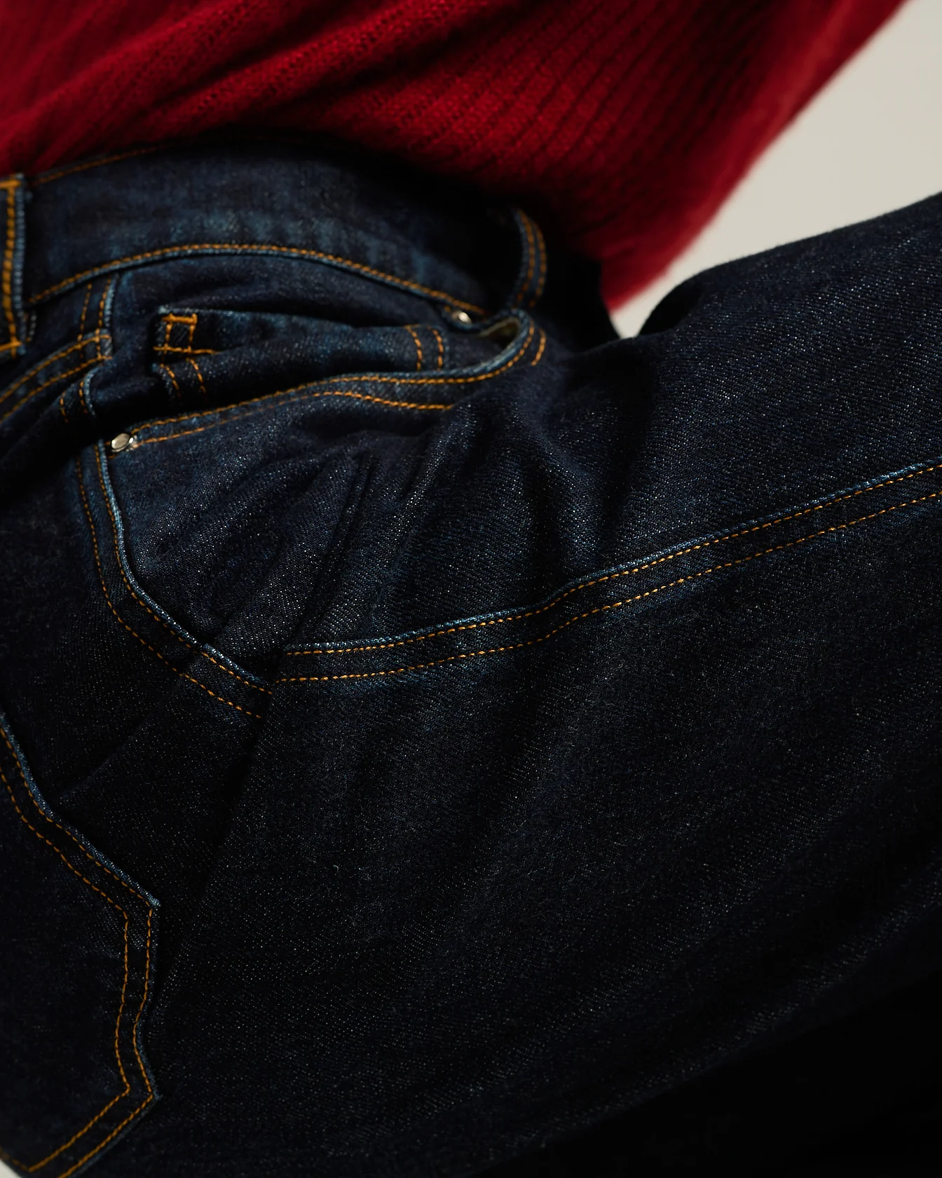 HIGH-WAIST PALAZZO JEANS IN PURE COTTON DARK BLUE - Image 4