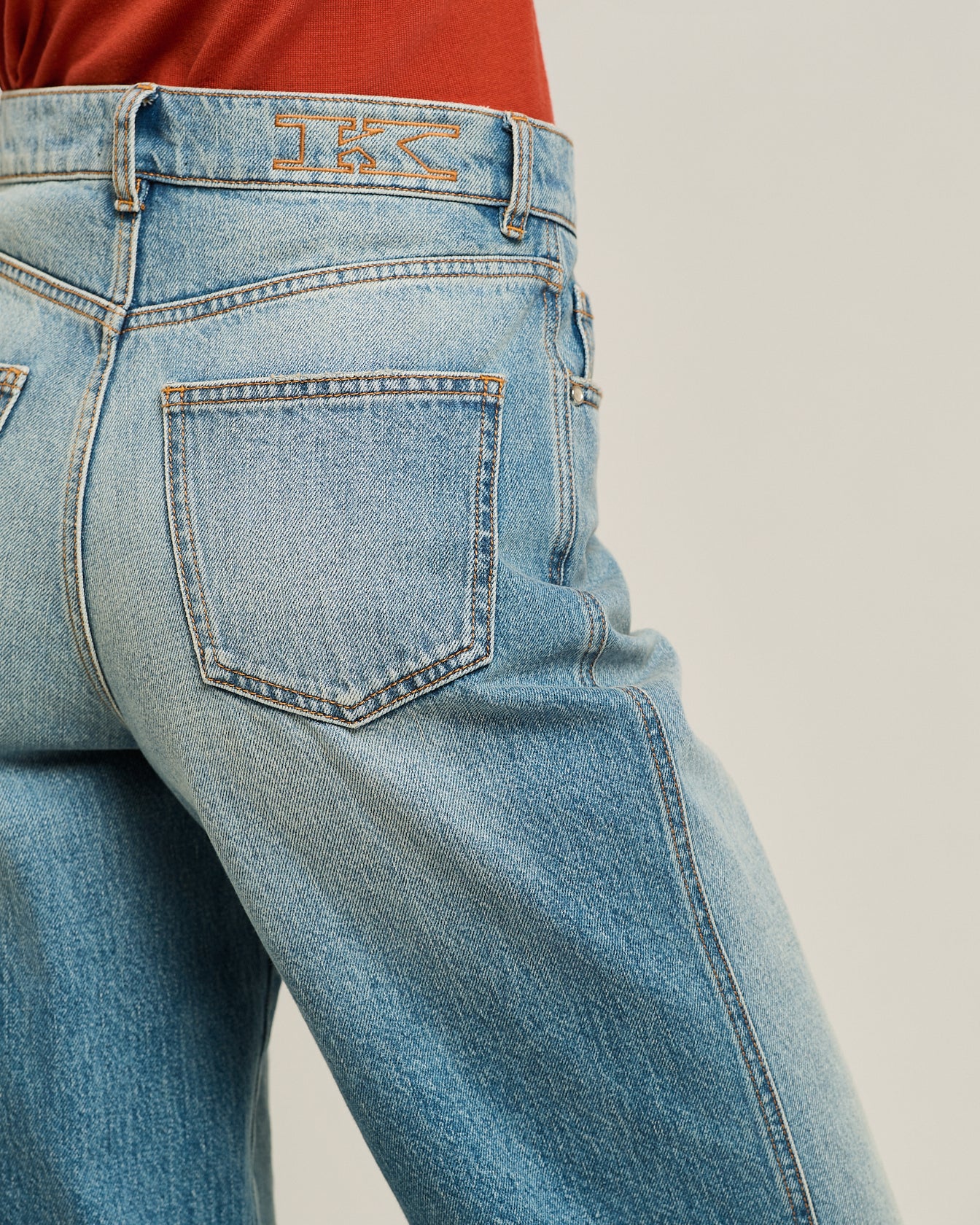 WIDE LEG PALAZZO JEANS WASHED EFFECT IN PURE COTTON LIGHT BLUE - Image 4