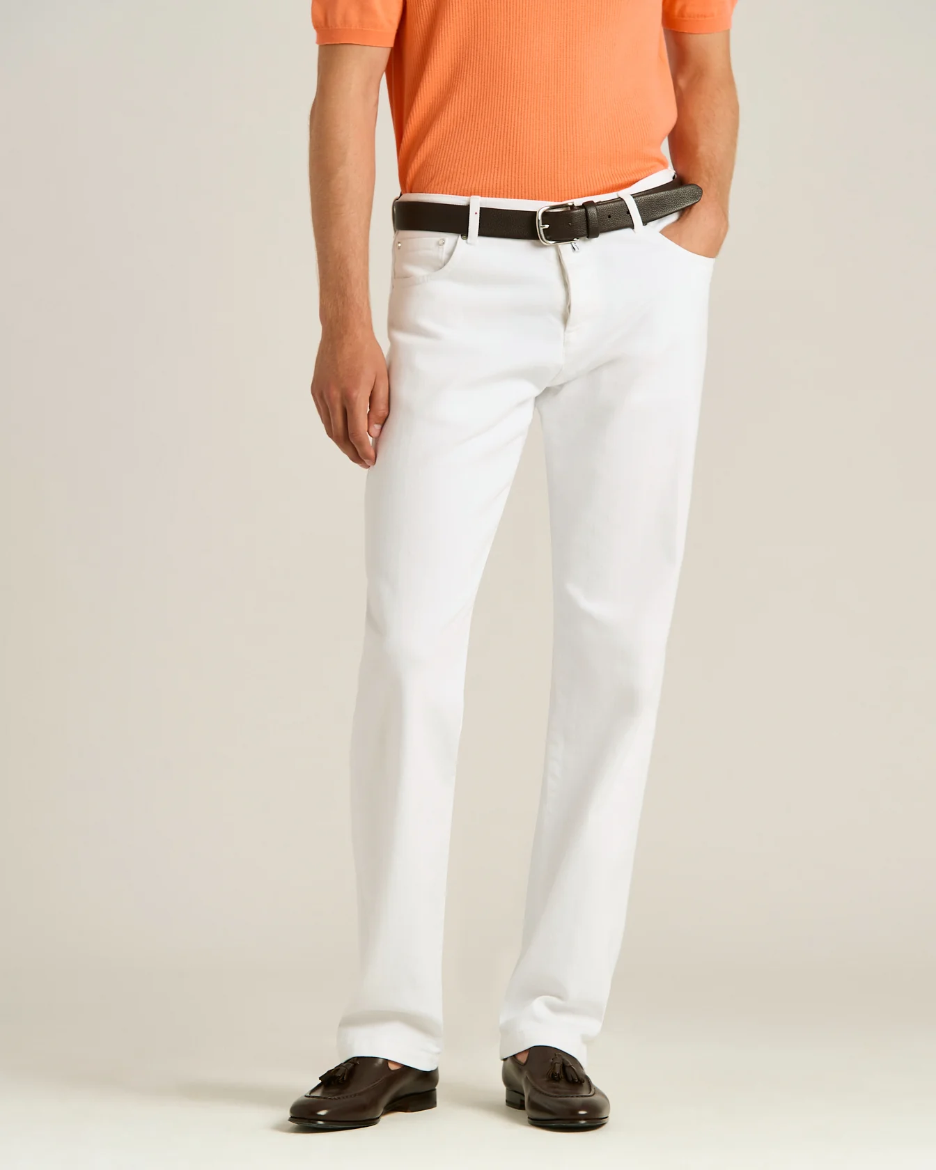 STRETCH COTTON FIVE POCKET TROUSERS IN WHITE - Image 2