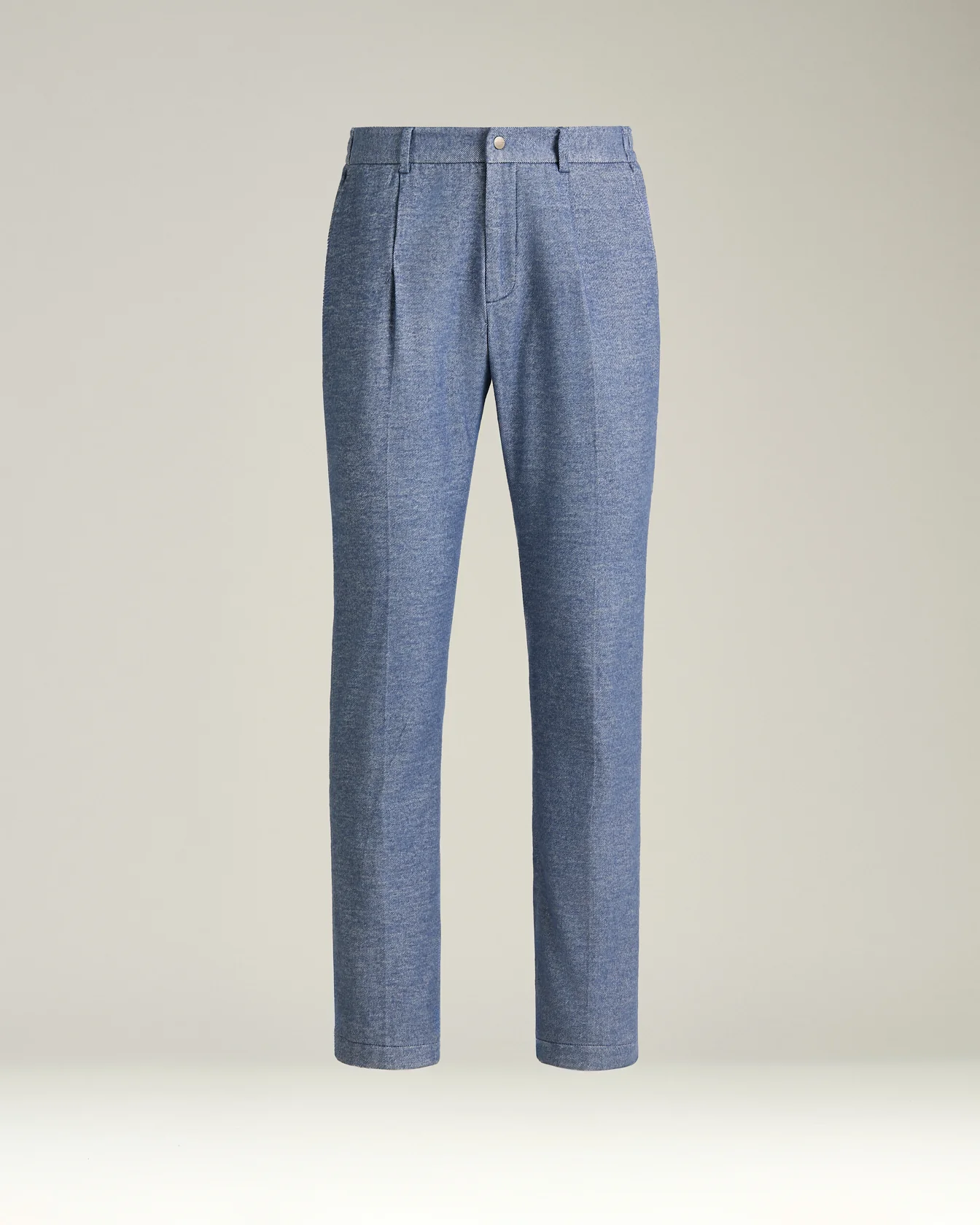 PLEATED COTTON TROUSERS IN BLUE MELANGE