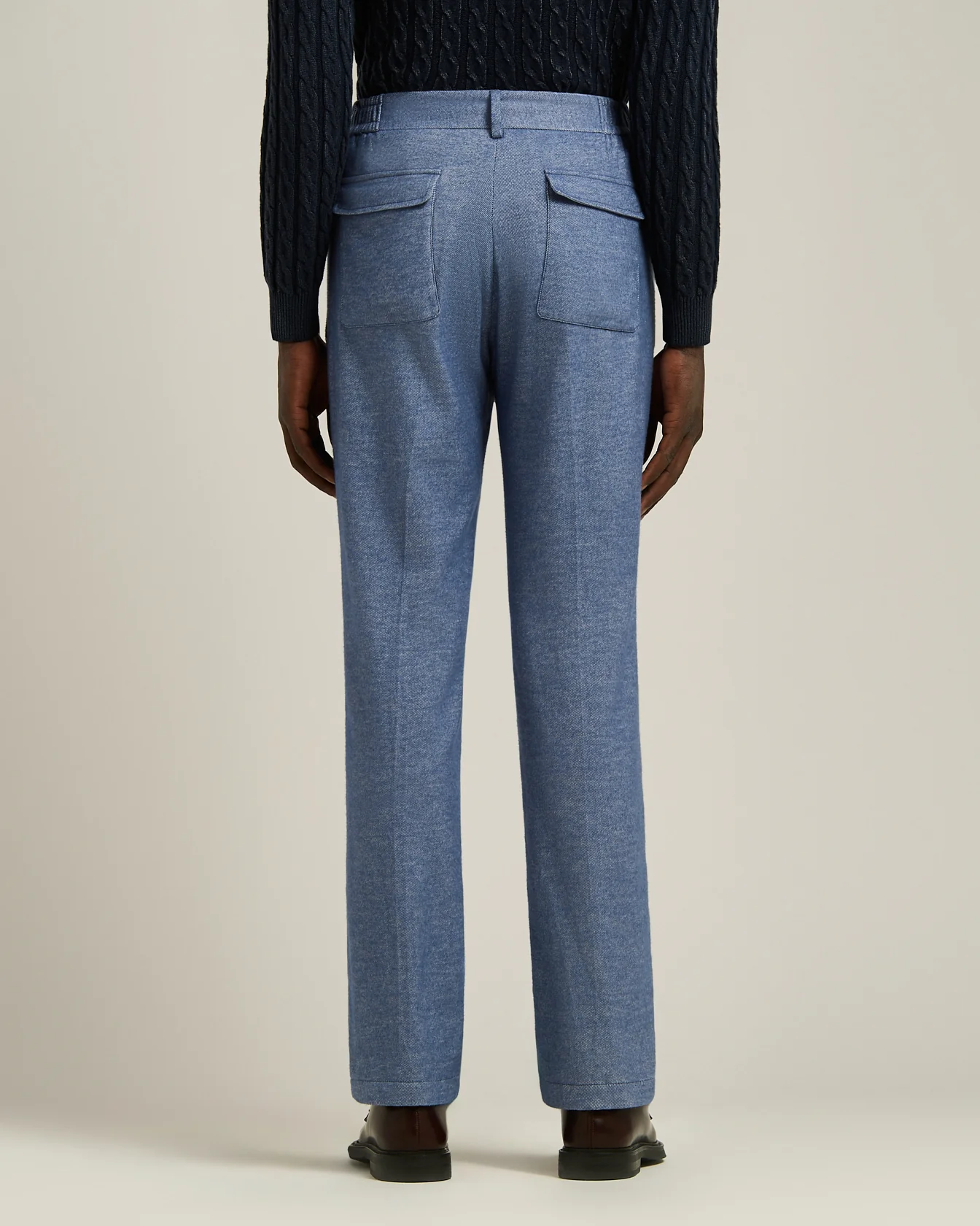 PLEATED COTTON TROUSERS IN BLUE MELANGE - Image 3