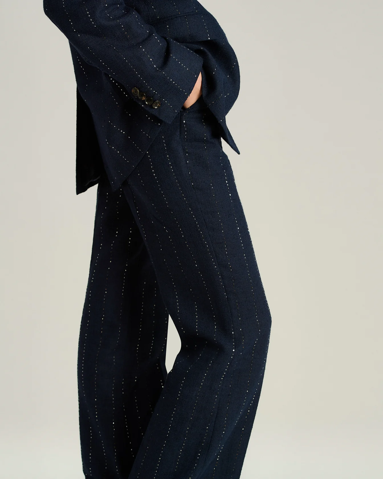 TAILORED LINEN, WOOL AND SILK TROUSERS BLUE - Image 4