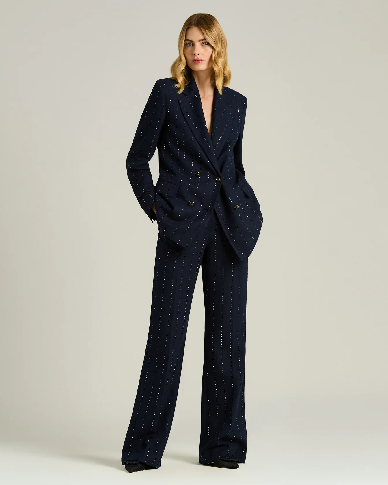 TAILORED LINEN, WOOL AND SILK TROUSERS BLUE - Image 5
