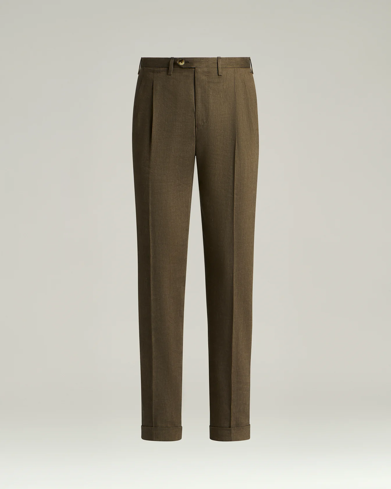 TAILORED LINEN AND WOOL BROWN TROUSERS