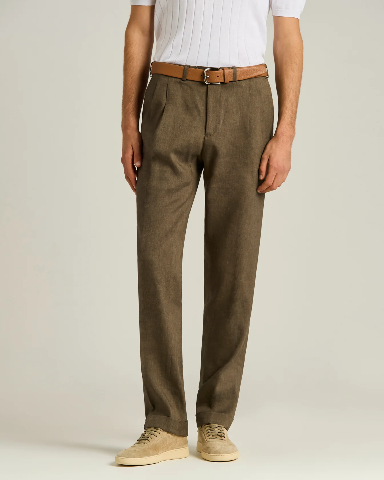 TAILORED LINEN AND WOOL BROWN TROUSERS - Image 2