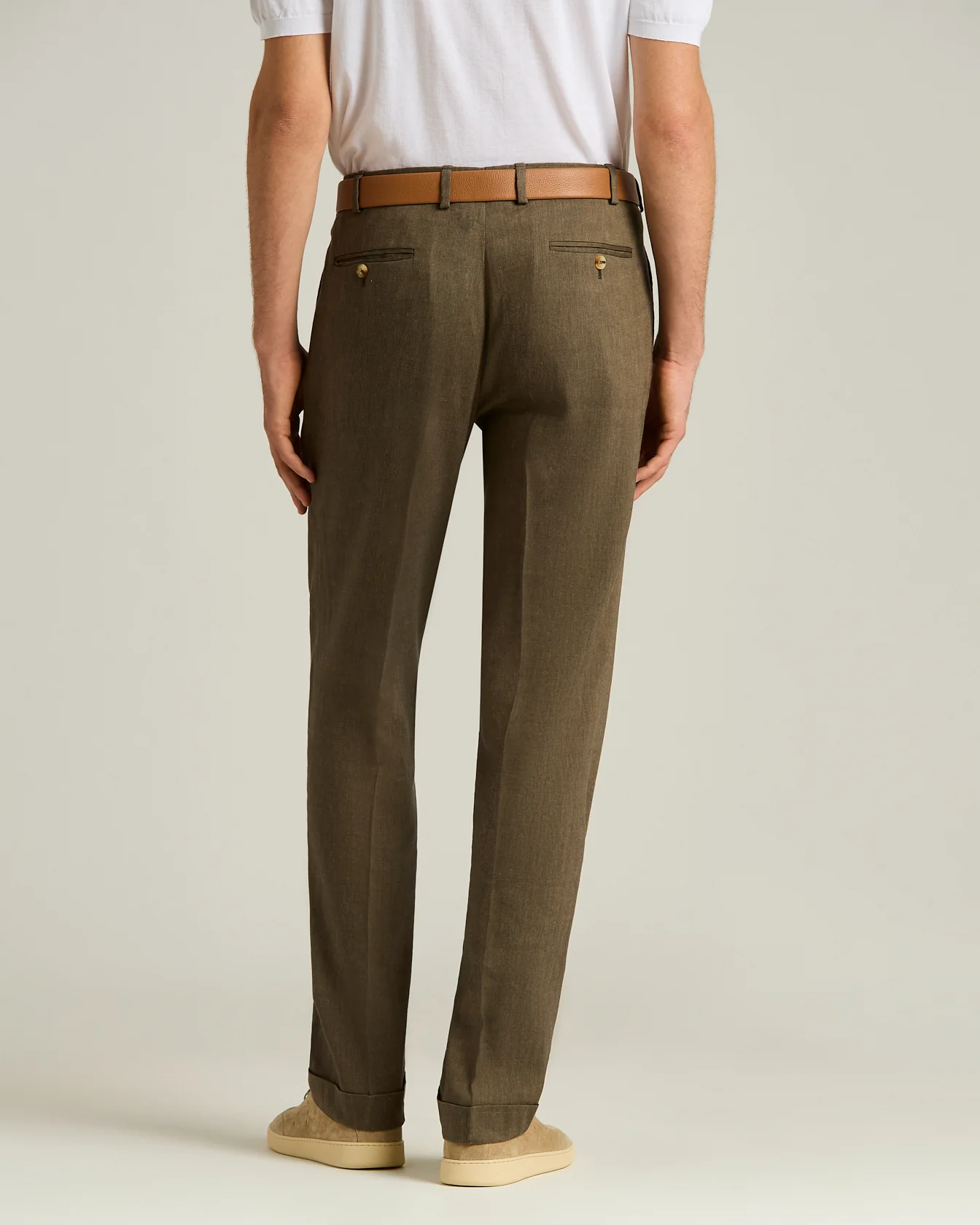 TAILORED LINEN AND WOOL BROWN TROUSERS - Image 3
