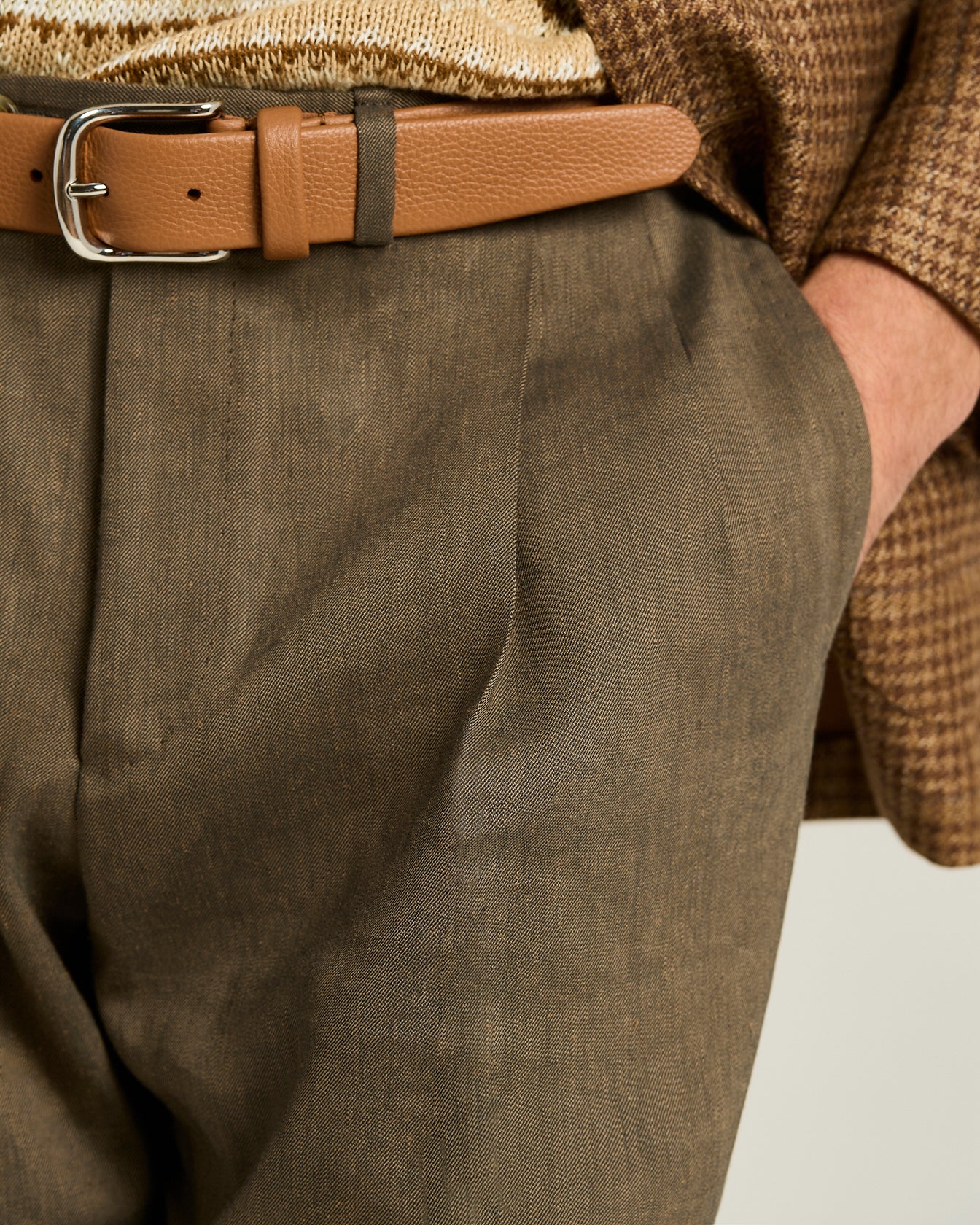 TAILORED LINEN AND WOOL BROWN TROUSERS - Image 4