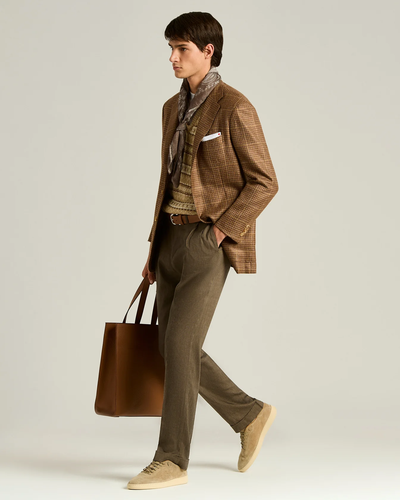 TAILORED LINEN AND WOOL BROWN TROUSERS - Image 5
