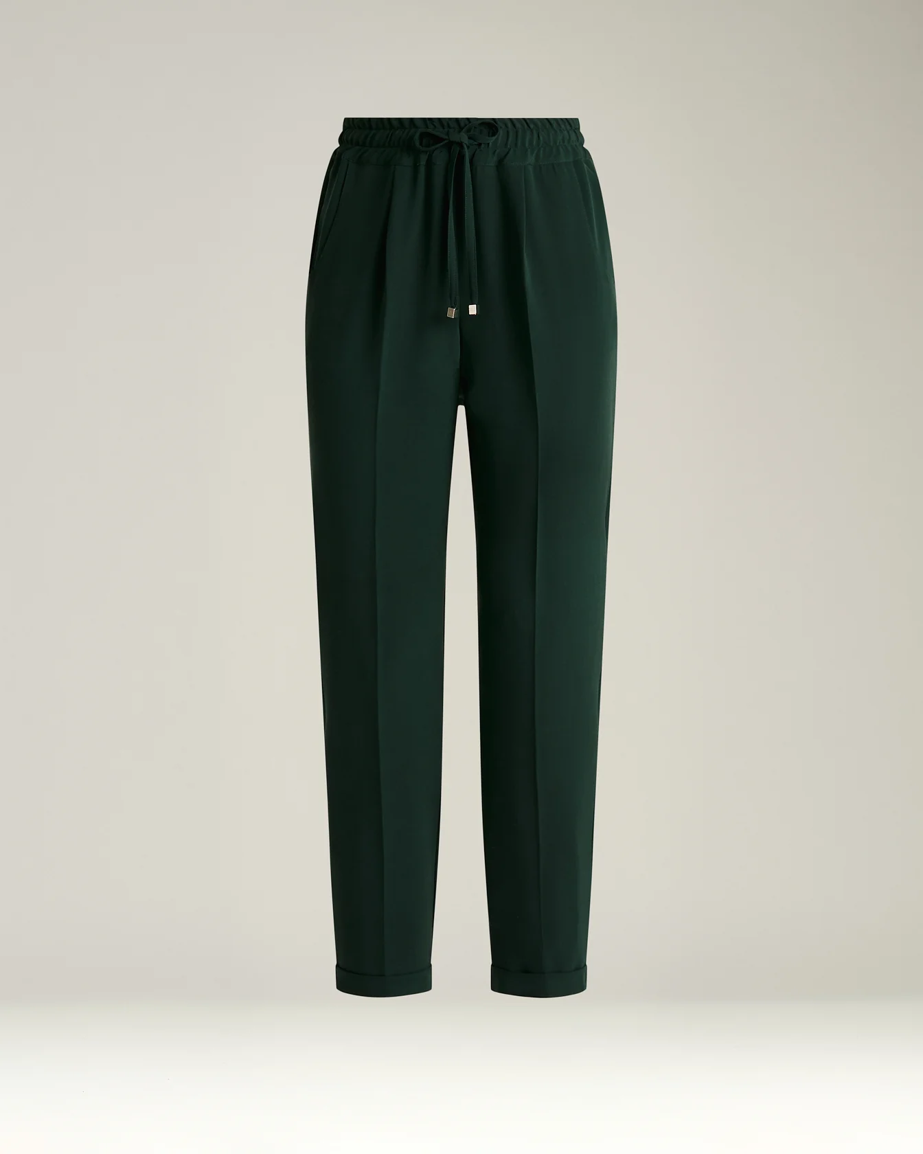 TROUSERS IN SILK GREEN WITH ELASTICATED WAIST AND WIDE LEG