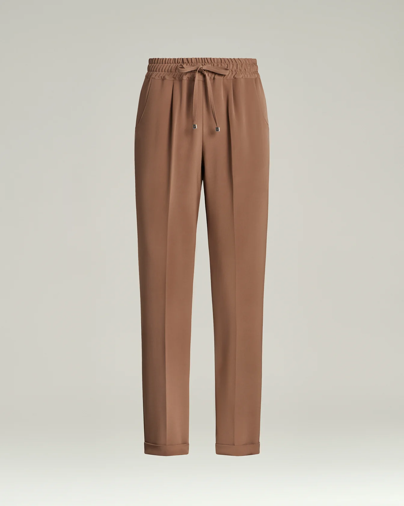 BROWN SILK TROUSERS WITH ELASTICATED WAIST