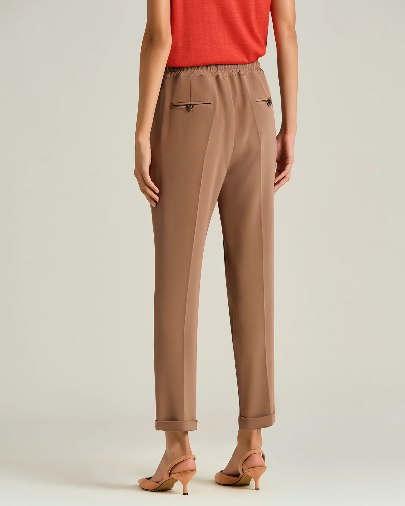 BROWN SILK TROUSERS WITH ELASTICATED WAIST - Image 3
