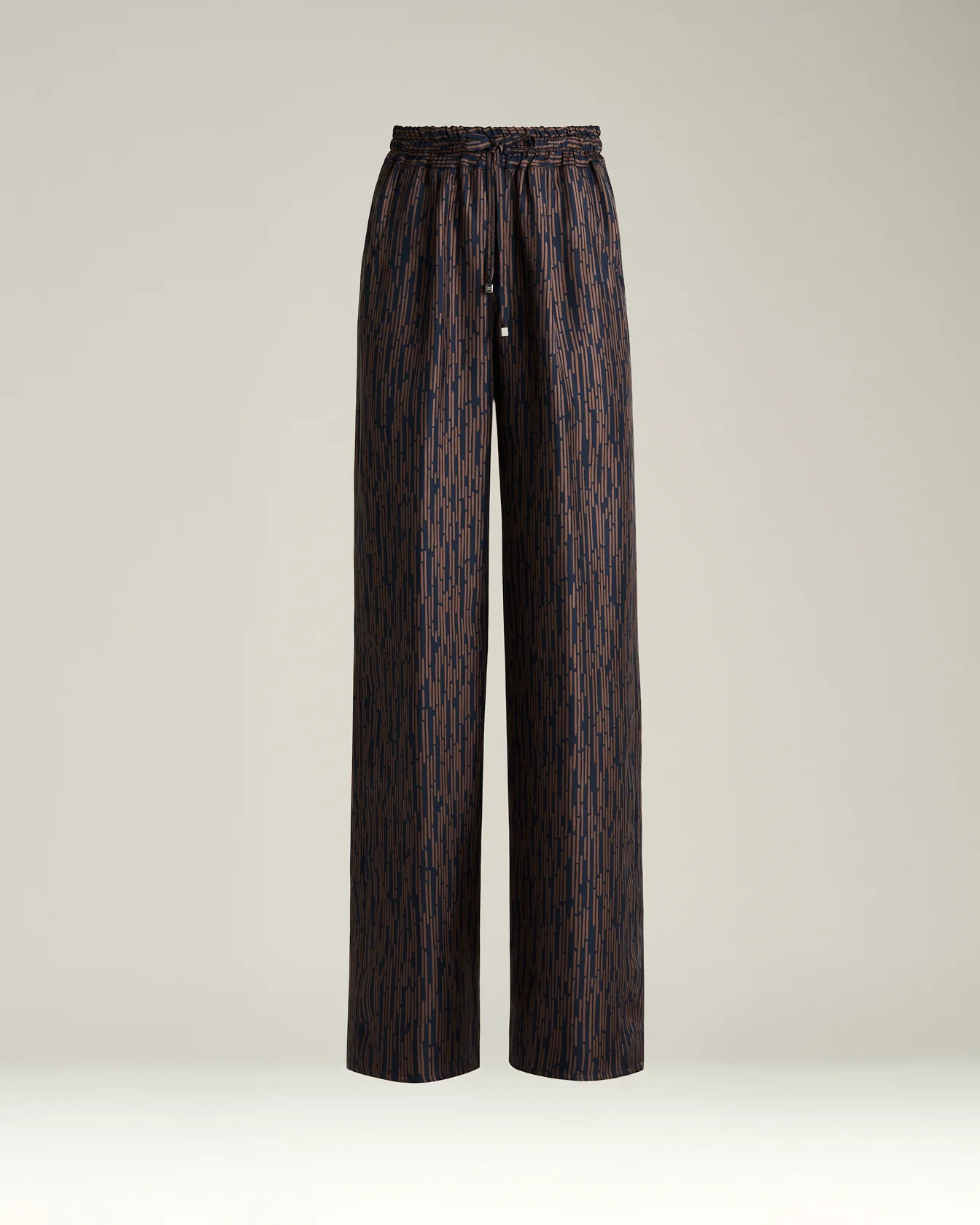 BLUE AND BROWN PRINTED SILK PALAZZO TROUSERS