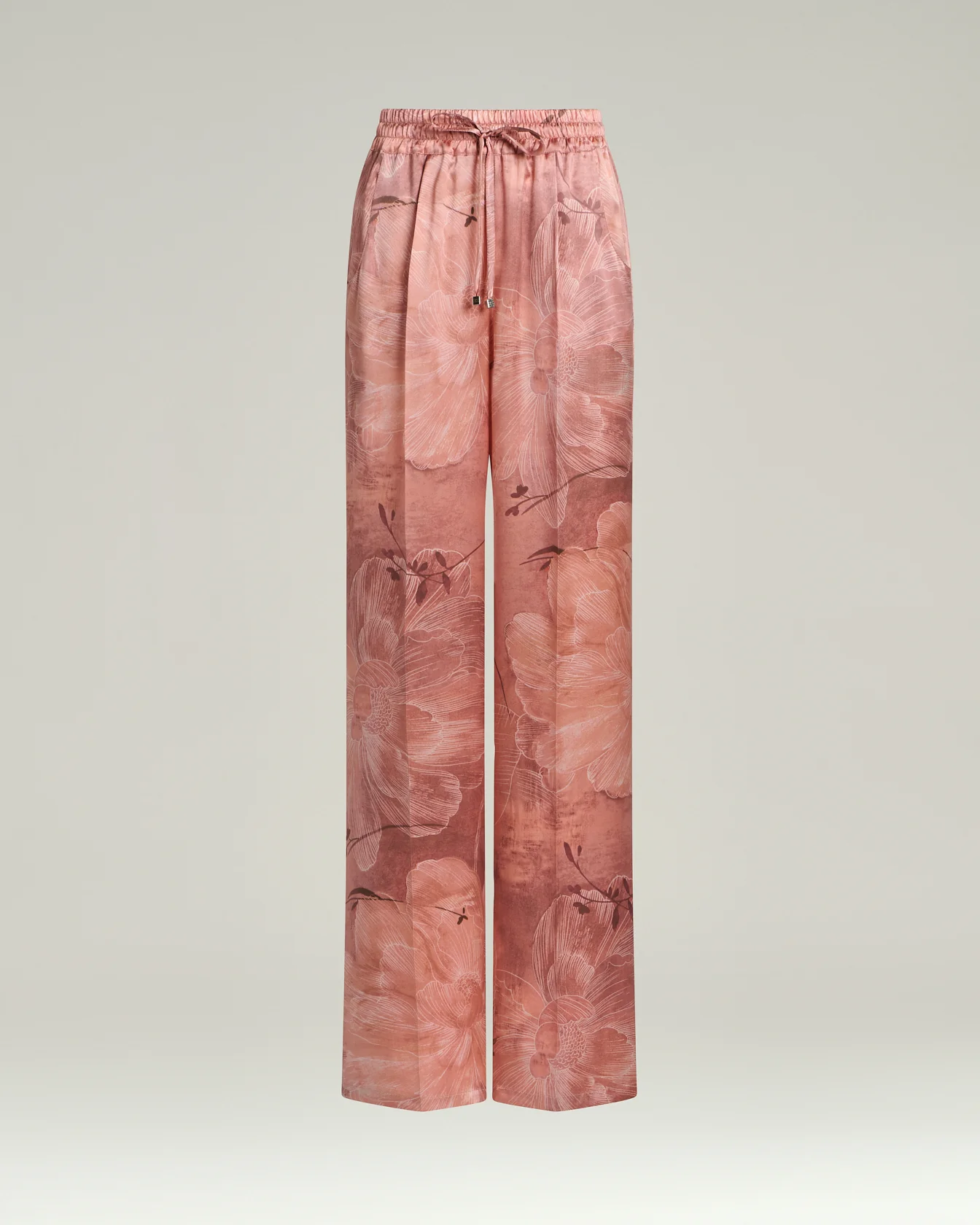 PRINTED PURE SILK TROUSERS ROSE