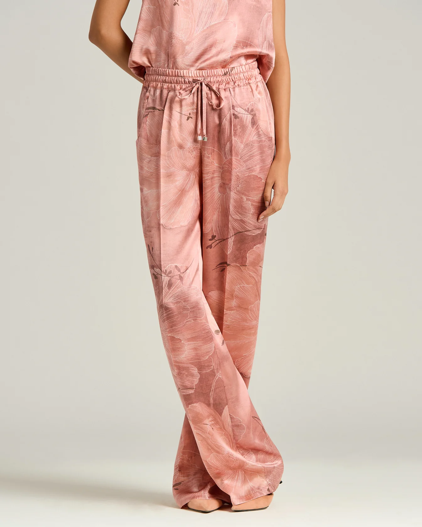 PRINTED PURE SILK TROUSERS ROSE - Image 2