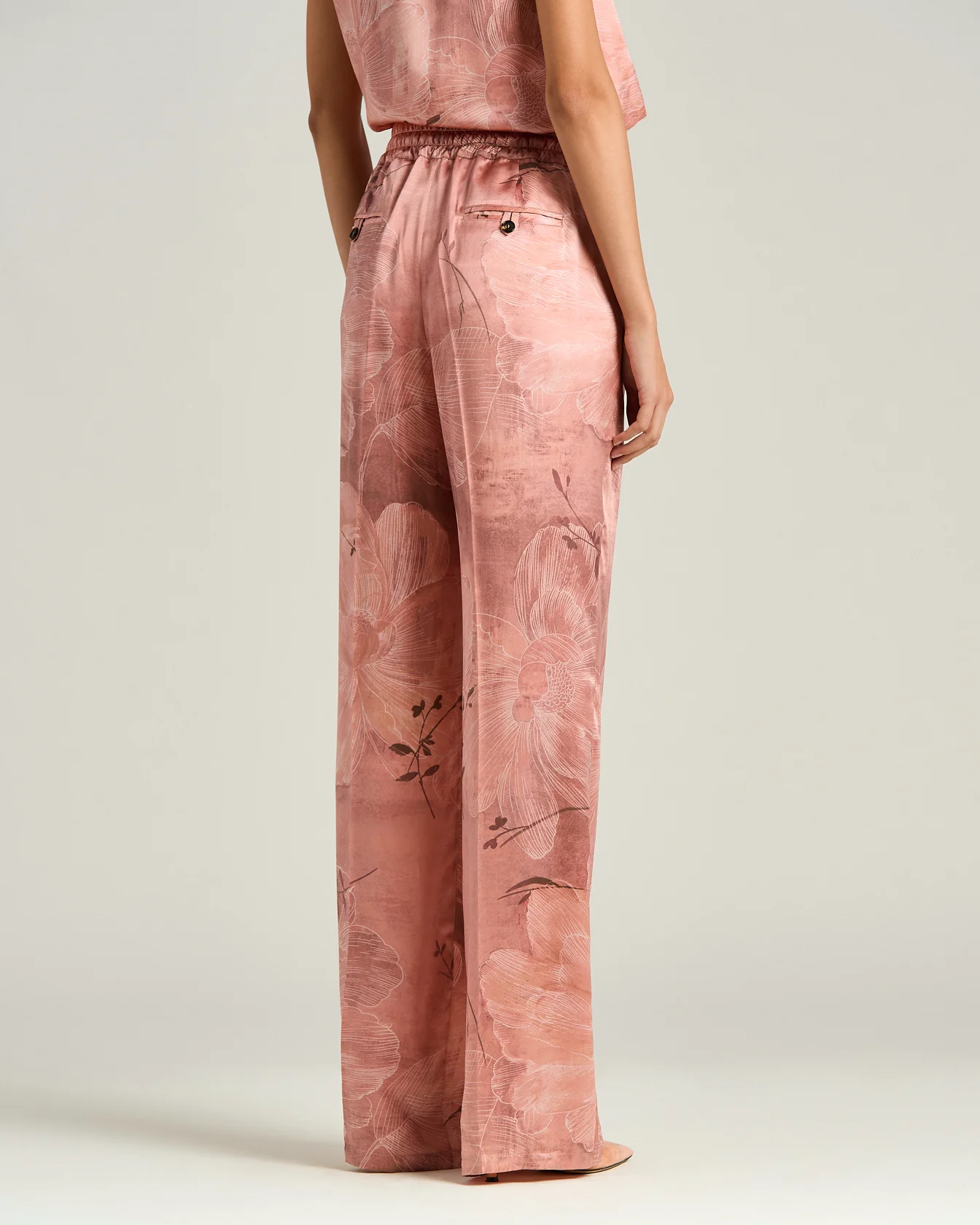 PRINTED PURE SILK TROUSERS ROSE - Image 3