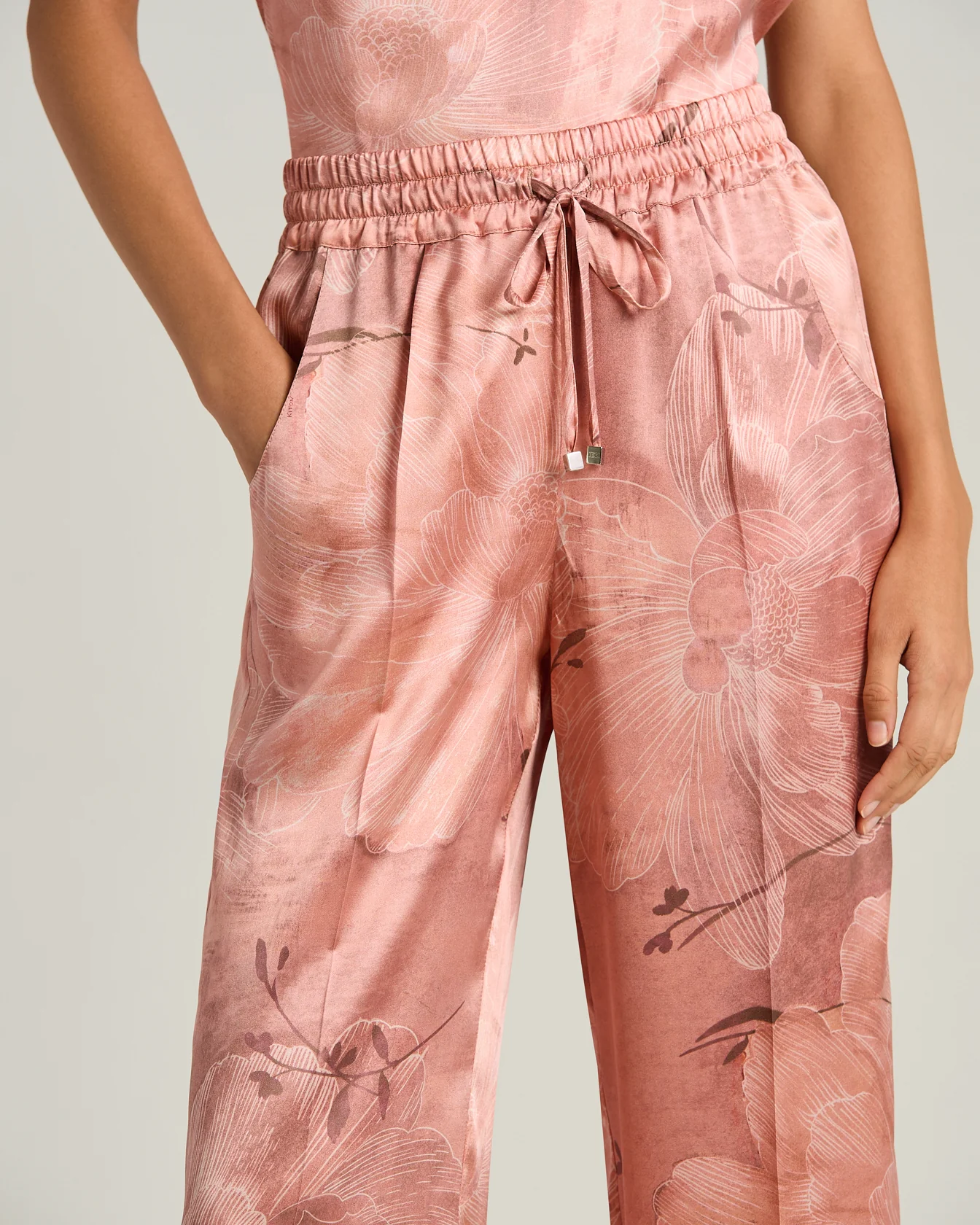 PRINTED PURE SILK TROUSERS ROSE - Image 4