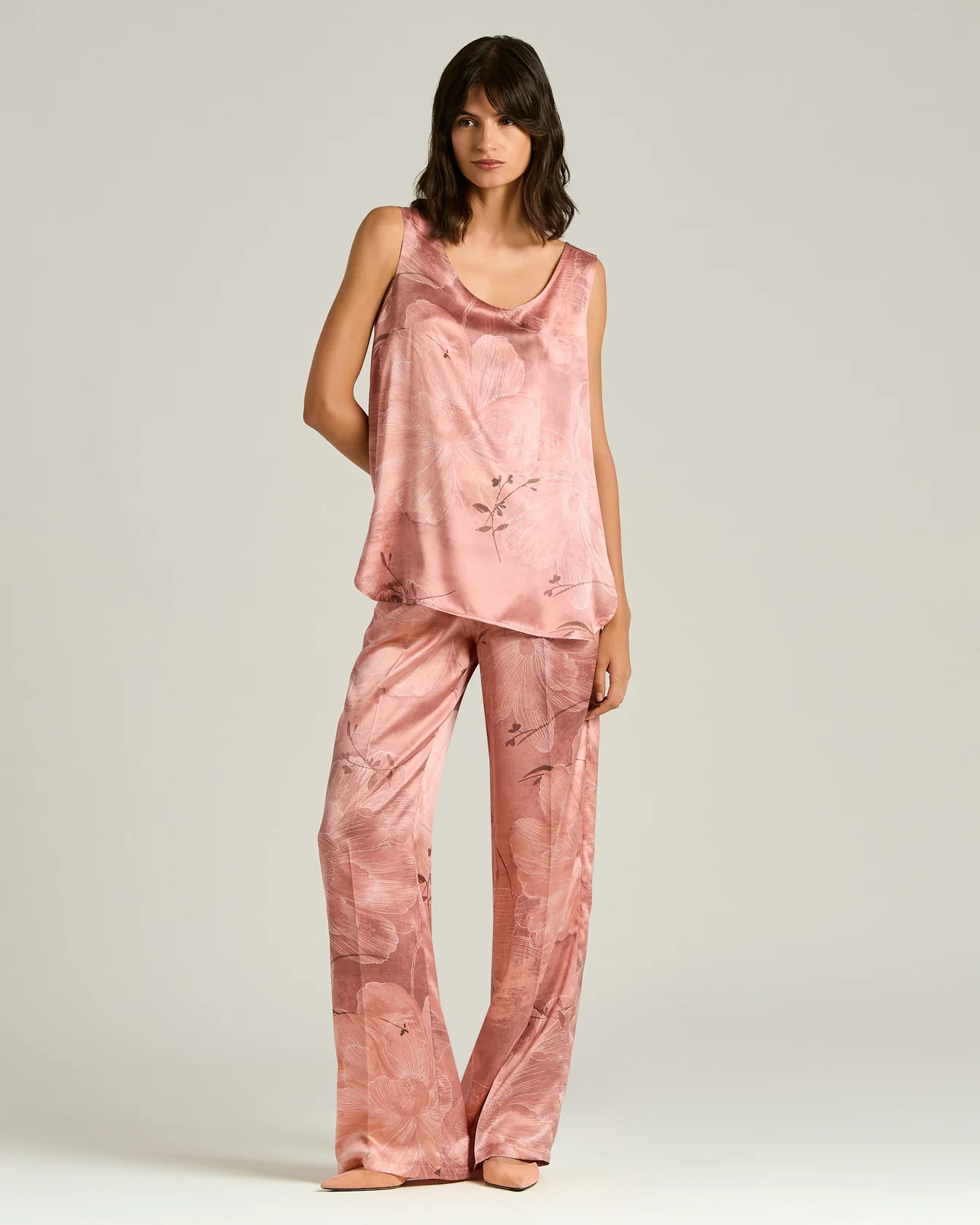 PRINTED PURE SILK TROUSERS ROSE - Image 5