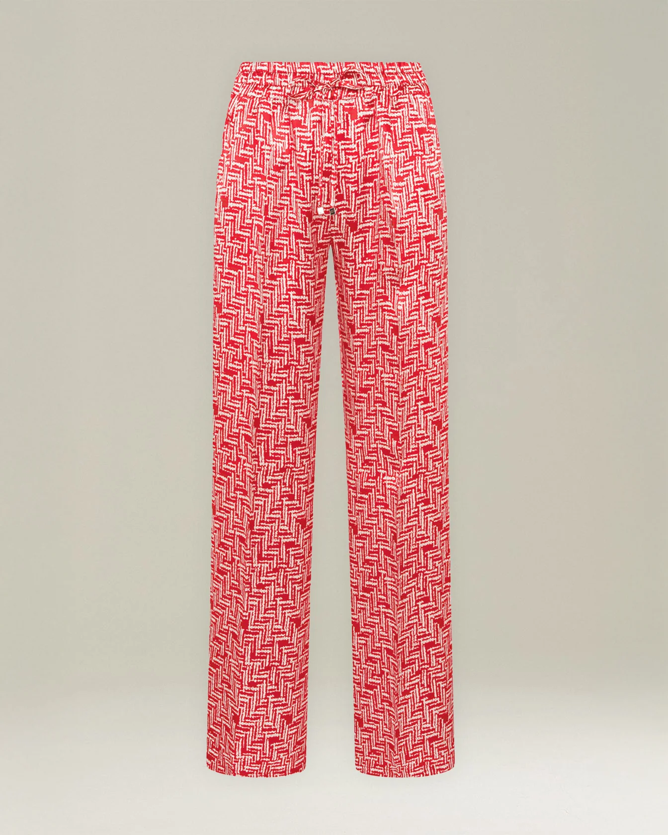 SILK TROUSERS WITH SCARLET STAIRS PATTERN