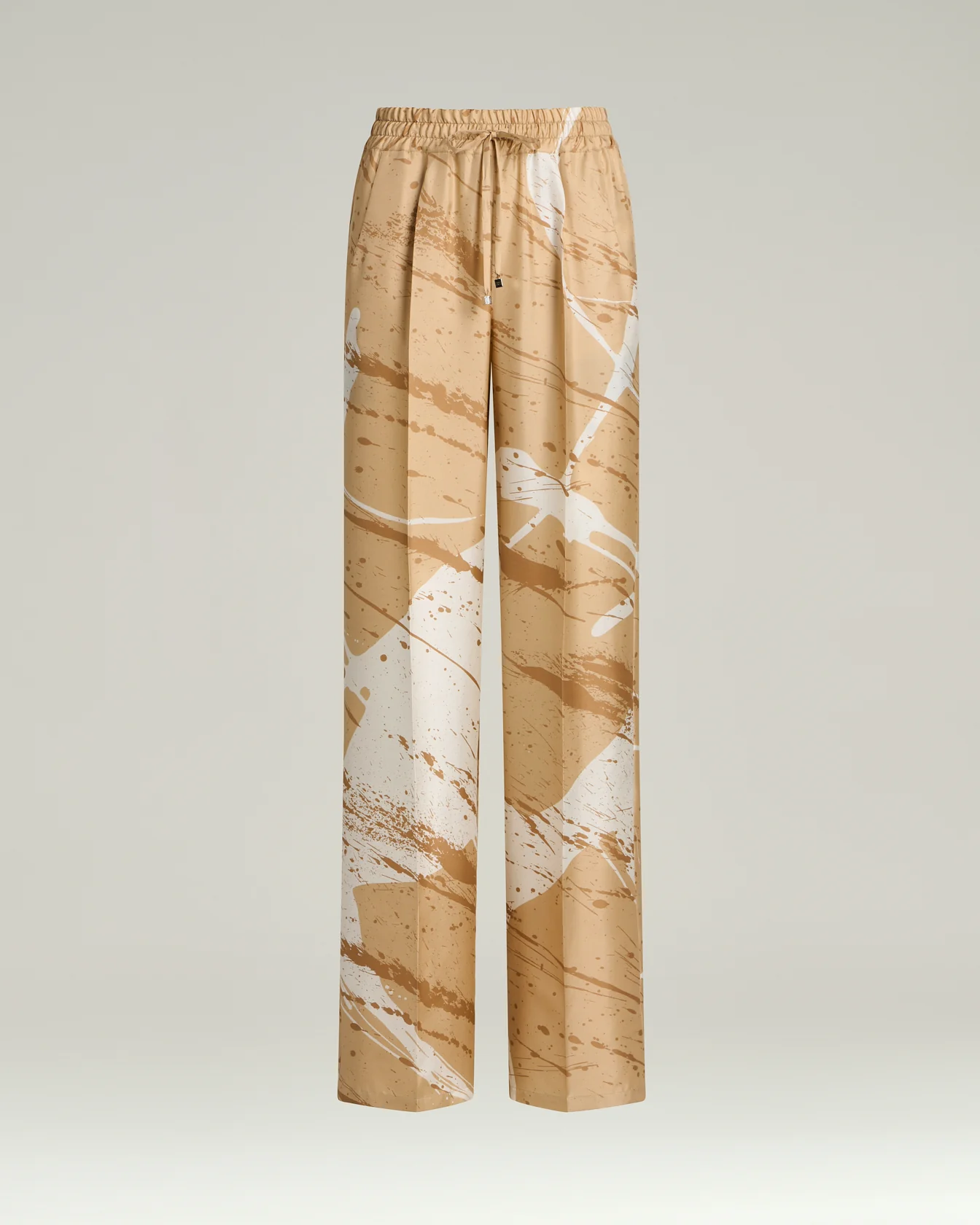 WIDE LEG TROUSERS WITH ABSTRACT PATTERN CAMEL 100% SILK
