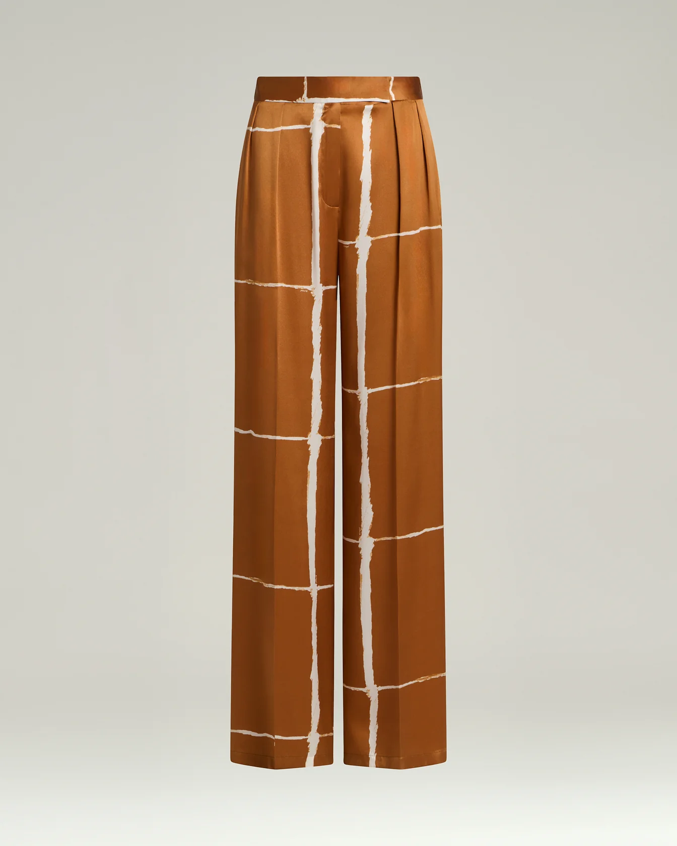 SILK SATIN TROUSERS WITH ABSTRACT PRINT IN LEATHER