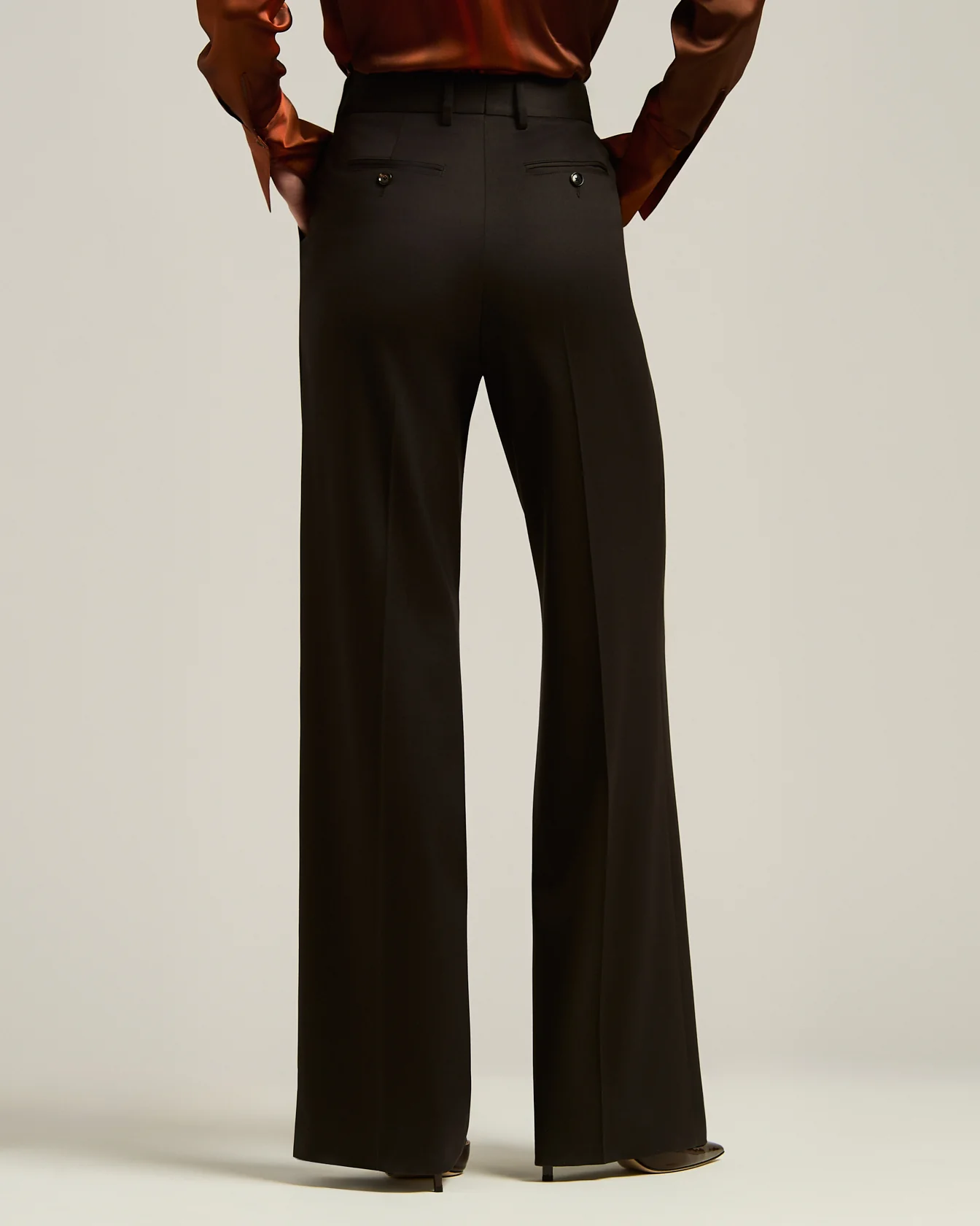 HIGH-WAIST PALAZZO TROUSERS IN STRETCH VIRGIN WOOL DARK BROWN - Image 3