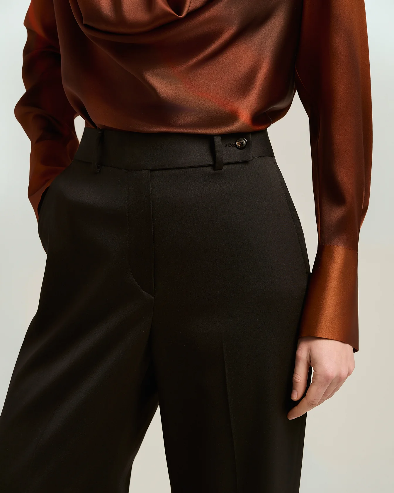 HIGH-WAIST PALAZZO TROUSERS IN STRETCH VIRGIN WOOL DARK BROWN - Image 4