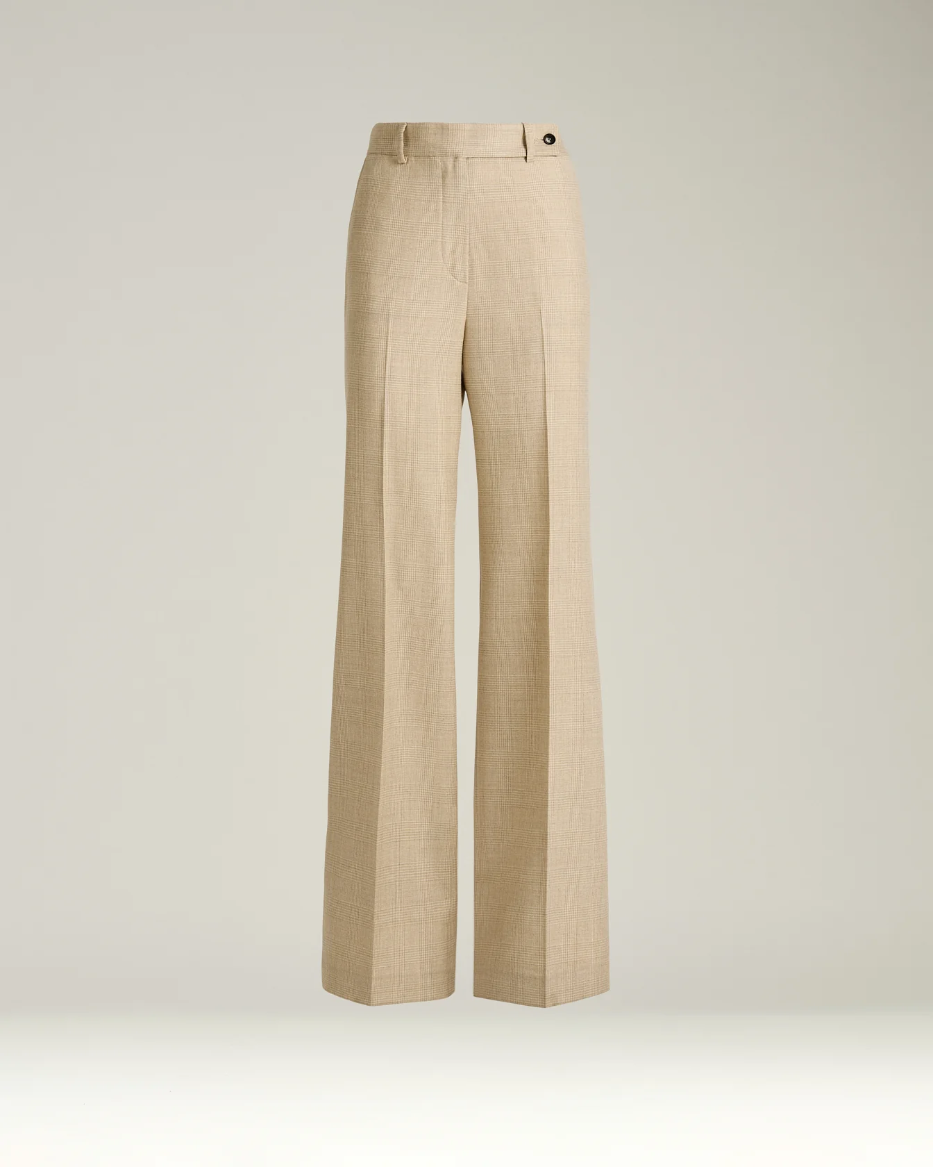 HIGH-WAIST PALAZZO TROUSERS PRINCE OF WALES IN WOOL BLEND BEIGE