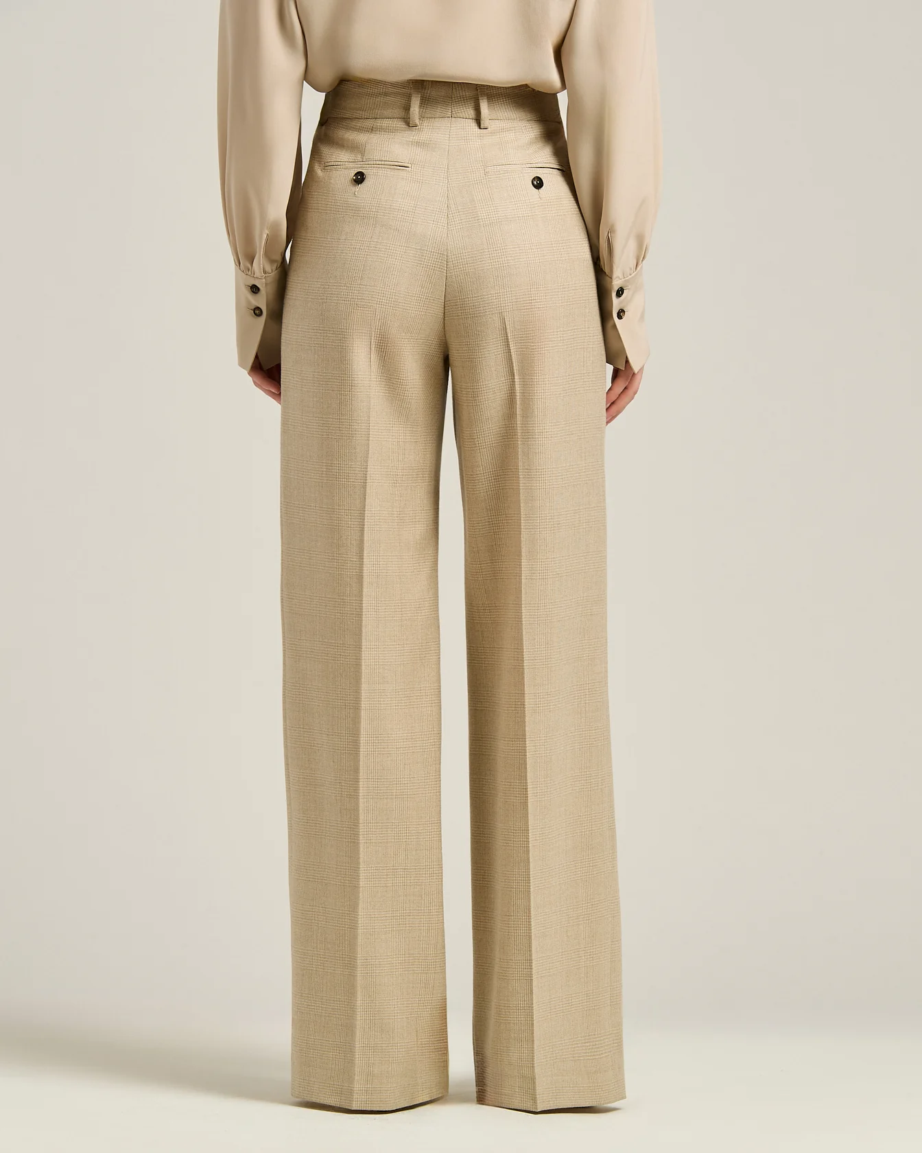 HIGH-WAIST PALAZZO TROUSERS PRINCE OF WALES IN WOOL BLEND BEIGE - Image 3