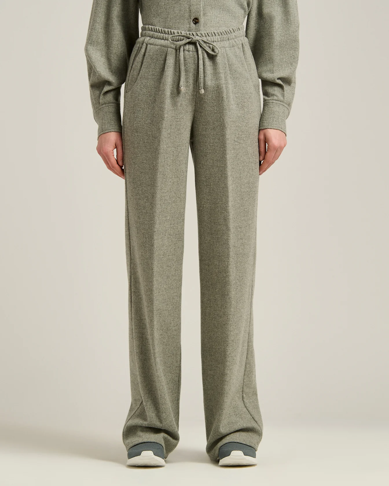 GRAY CASHMERE AND WOOL-BLEND WIDE-LEG TROUSERS WITH ELASTIC WAIST - Image 2