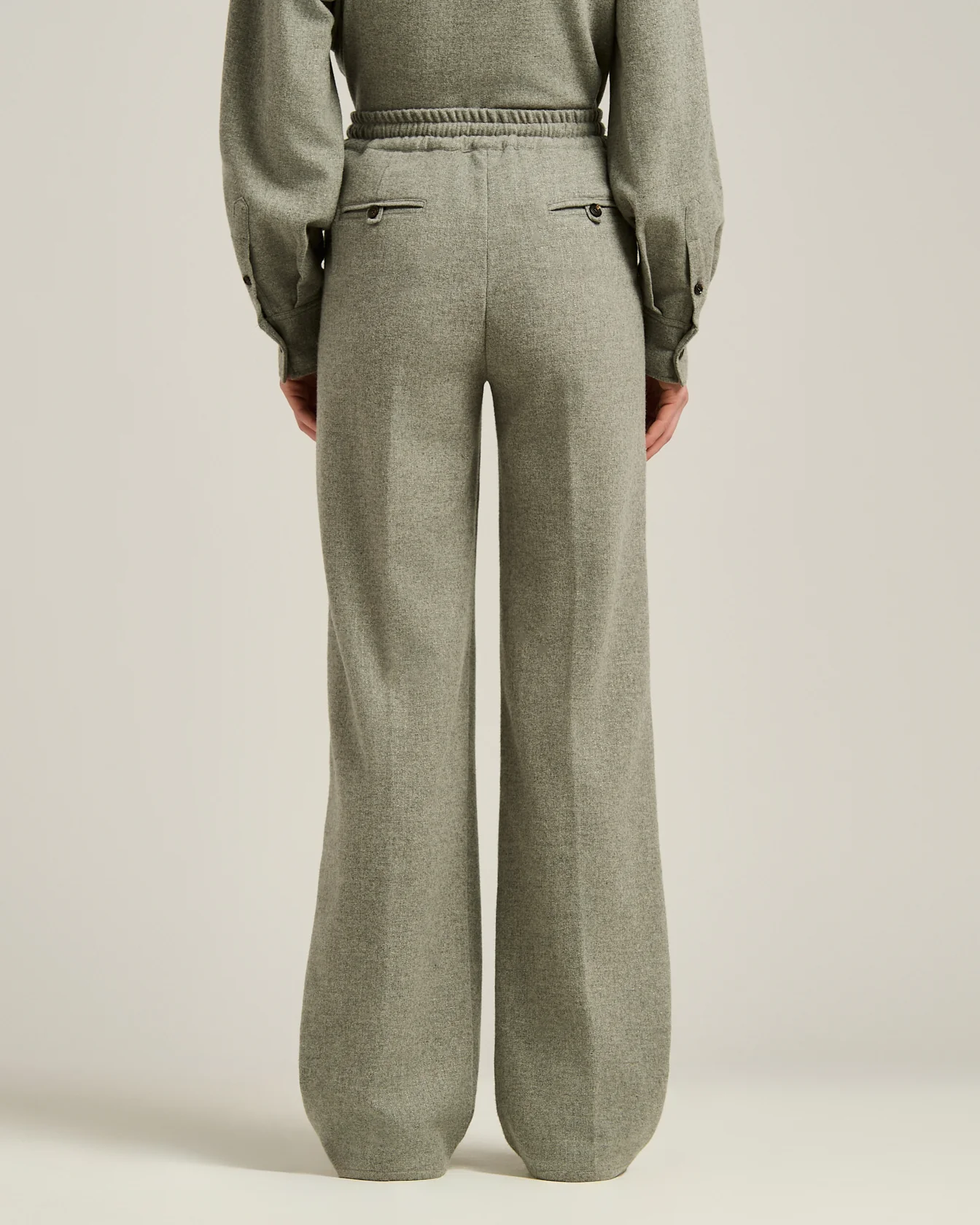 GRAY CASHMERE AND WOOL-BLEND WIDE-LEG TROUSERS WITH ELASTIC WAIST - Image 3