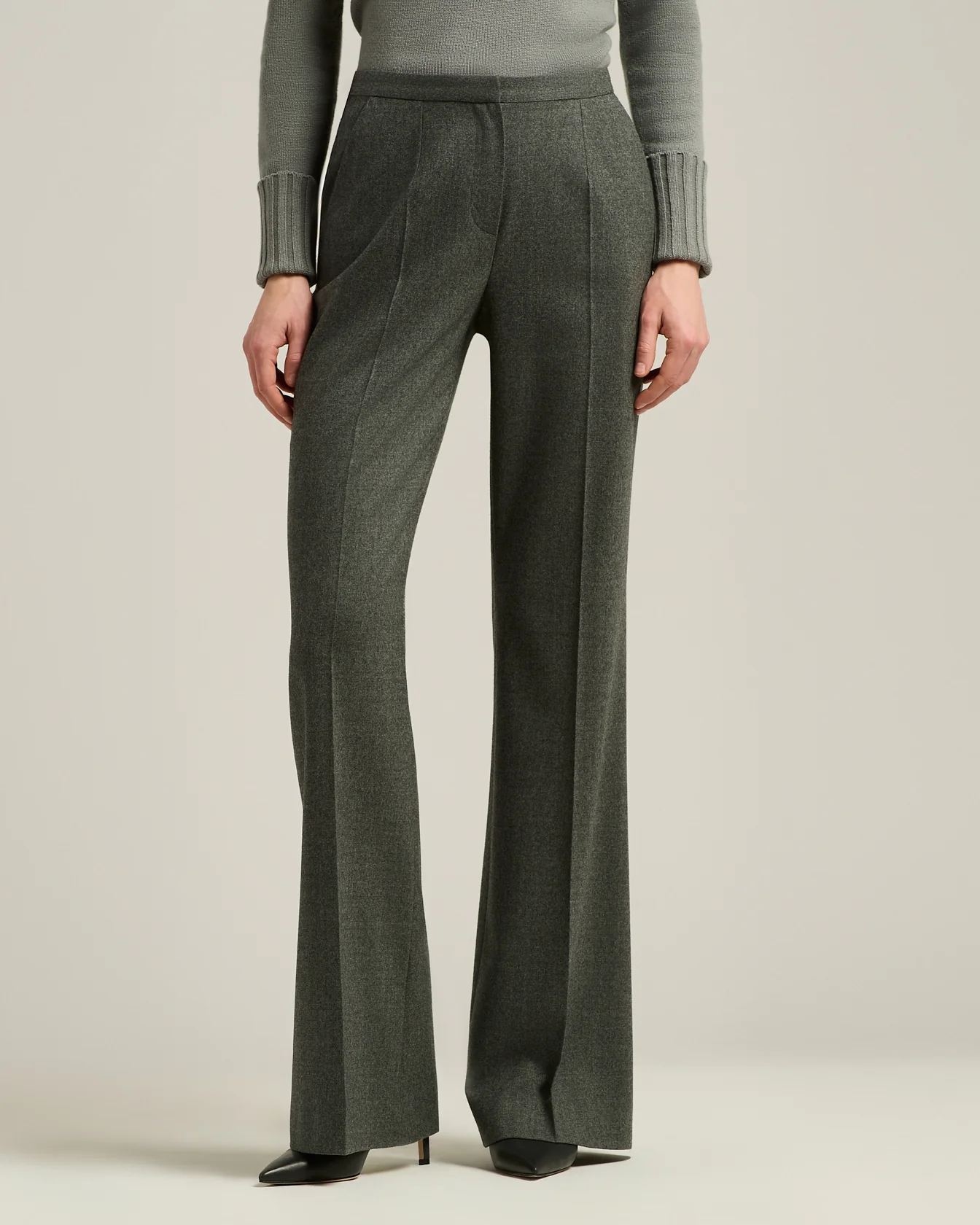 GRAY WIDE-LEG TROUSERS IN VIRGIN WOOL - Image 2