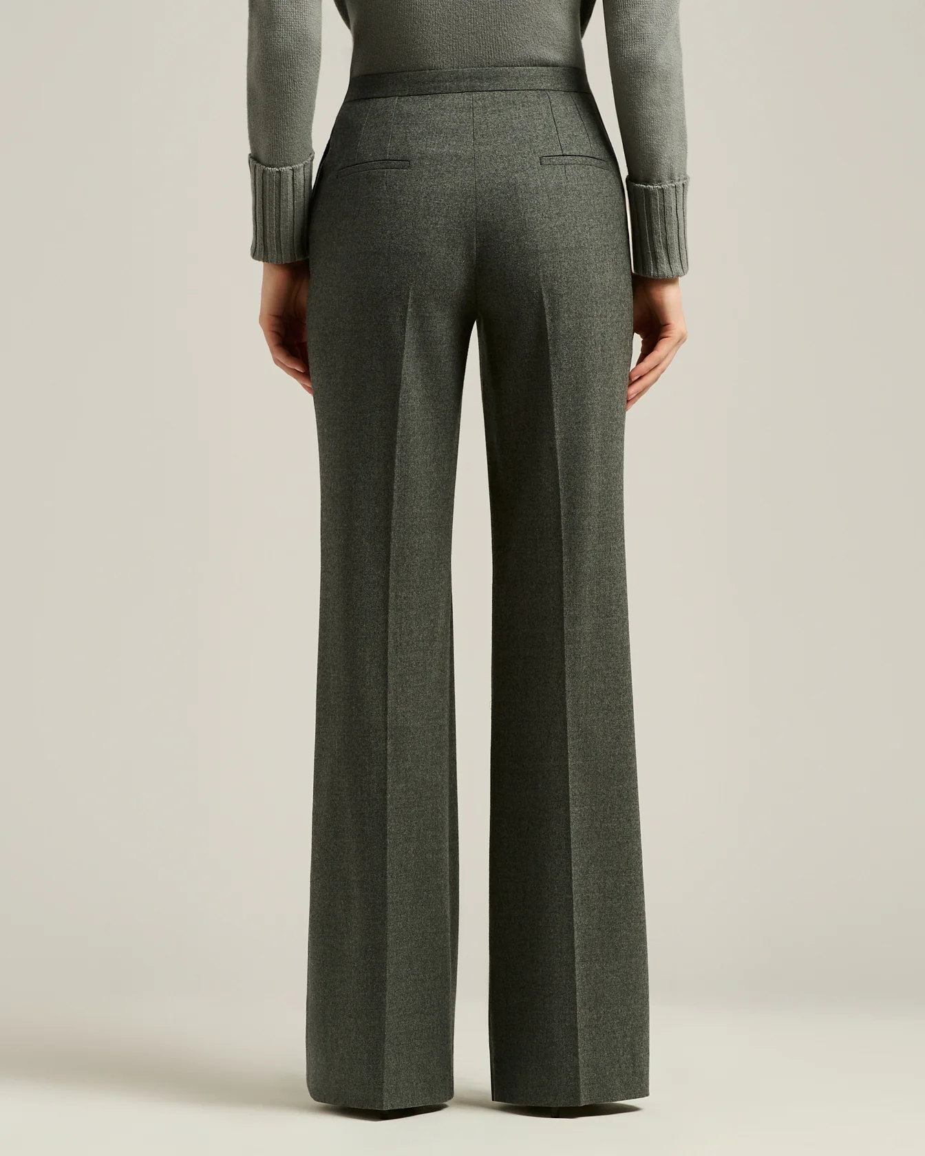 GRAY WIDE-LEG TROUSERS IN VIRGIN WOOL - Image 3