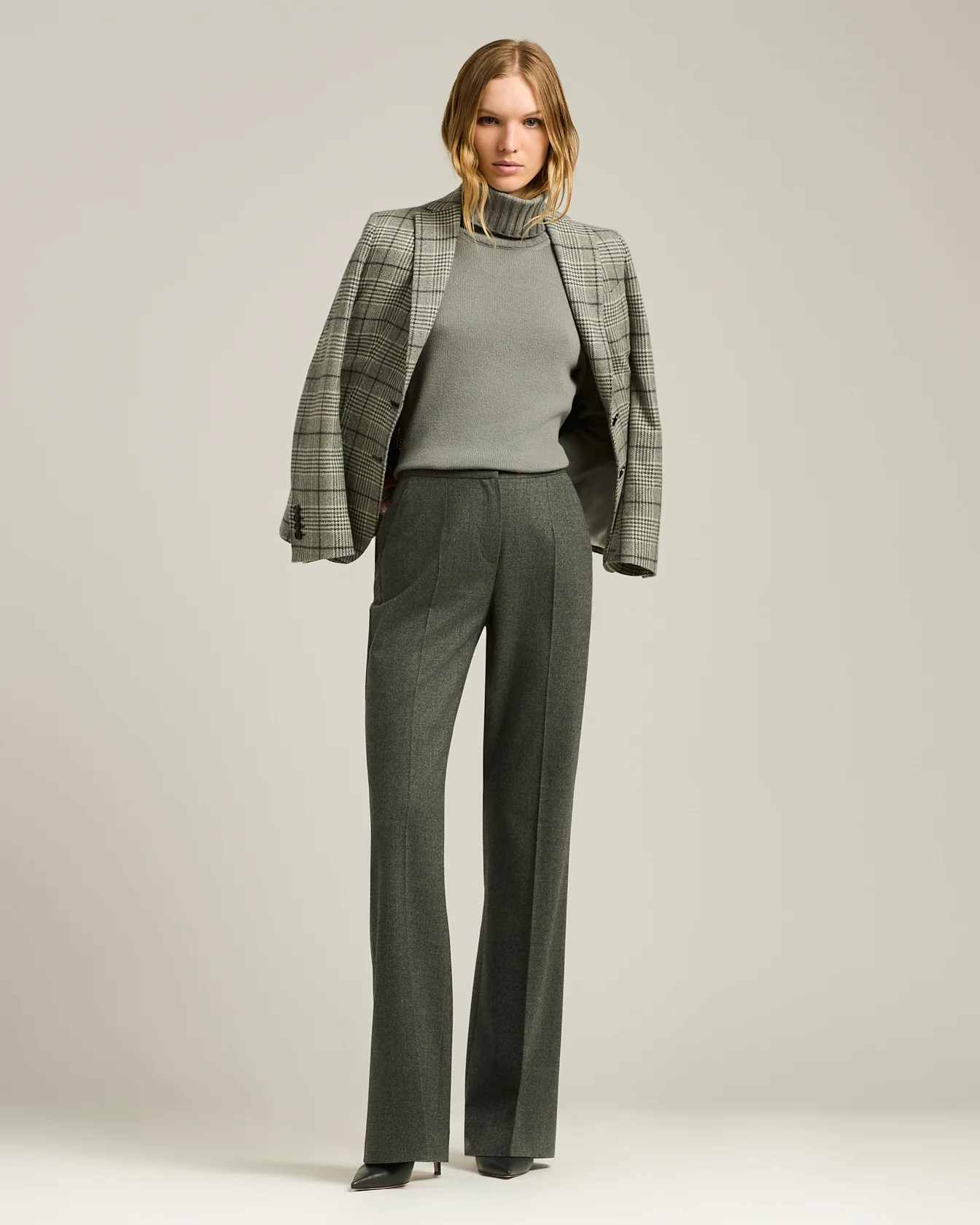 GRAY WIDE-LEG TROUSERS IN VIRGIN WOOL - Image 5