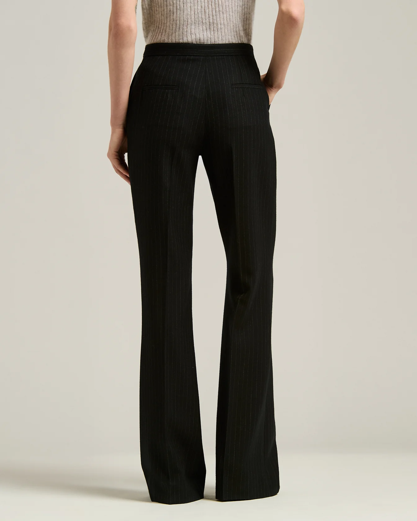 BLACK WIDE-LEG PINSTRIPE WORSTED WOOL TROUSERS - Image 3
