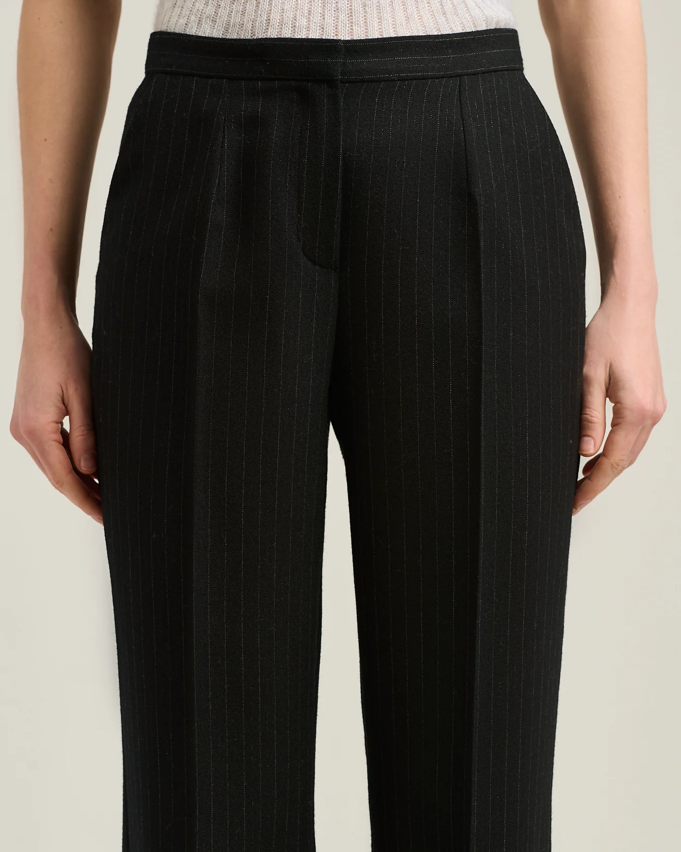 BLACK WIDE-LEG PINSTRIPE WORSTED WOOL TROUSERS - Image 4