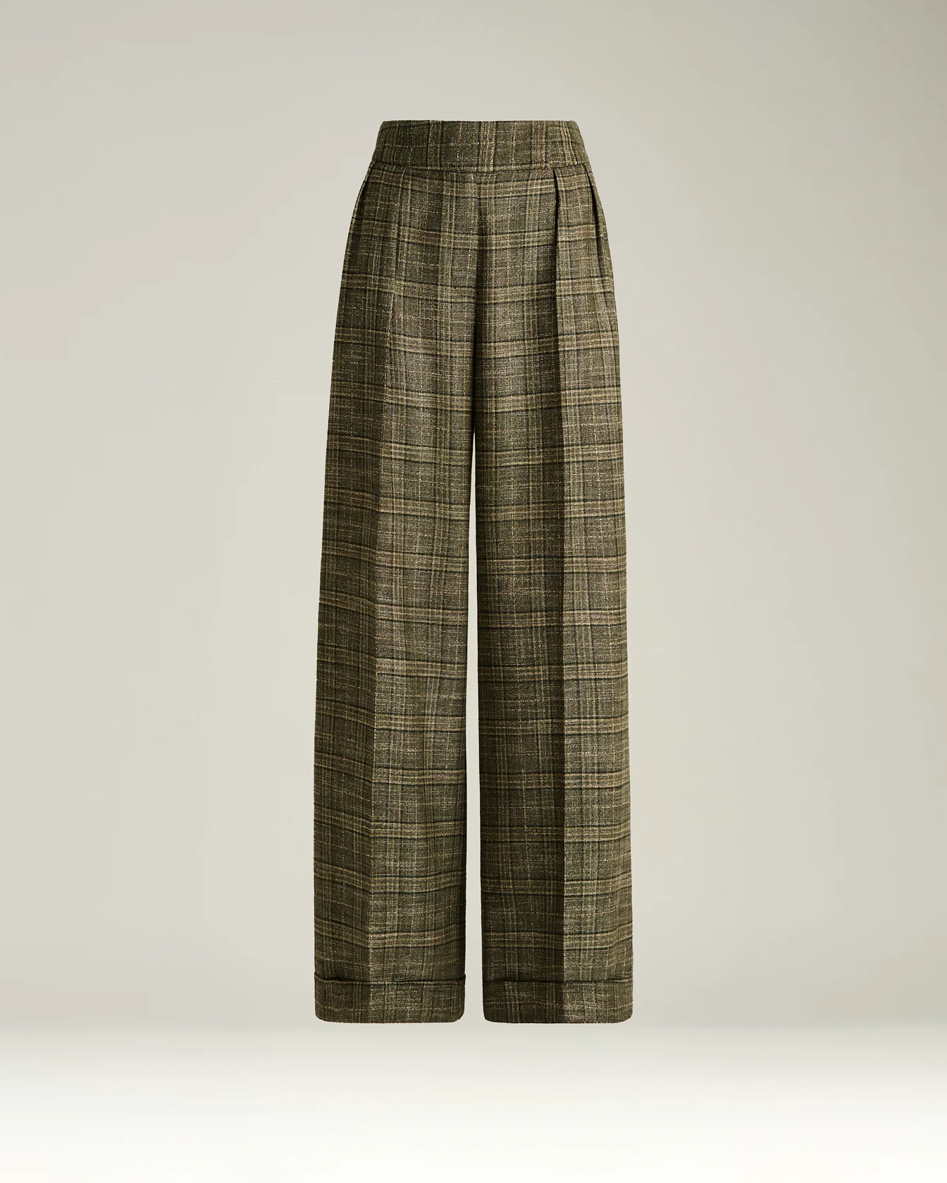 PALAZZO TROUSERS IN PURE VISCOSE GREEN CHECKED