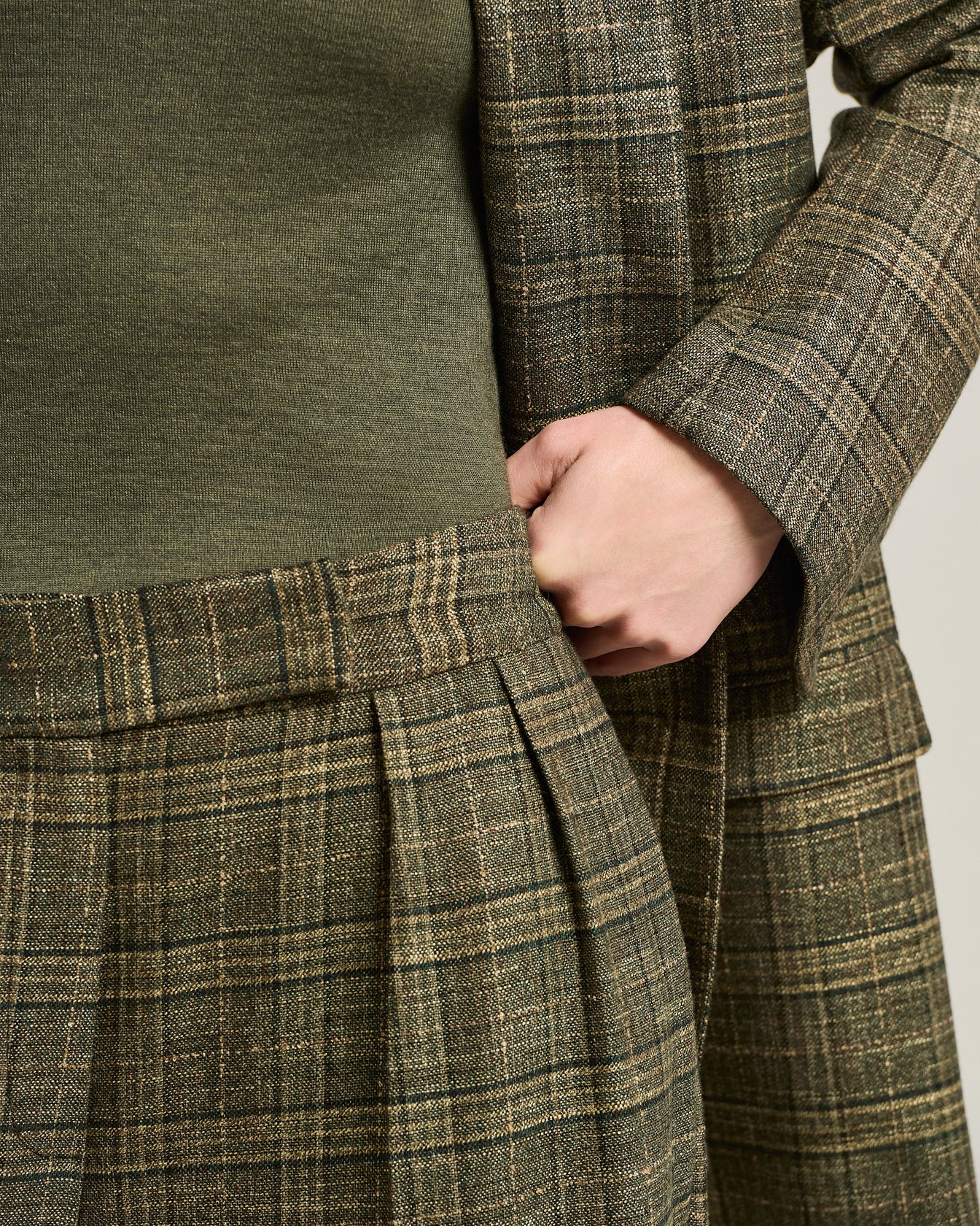PALAZZO TROUSERS IN PURE VISCOSE GREEN CHECKED - Image 4