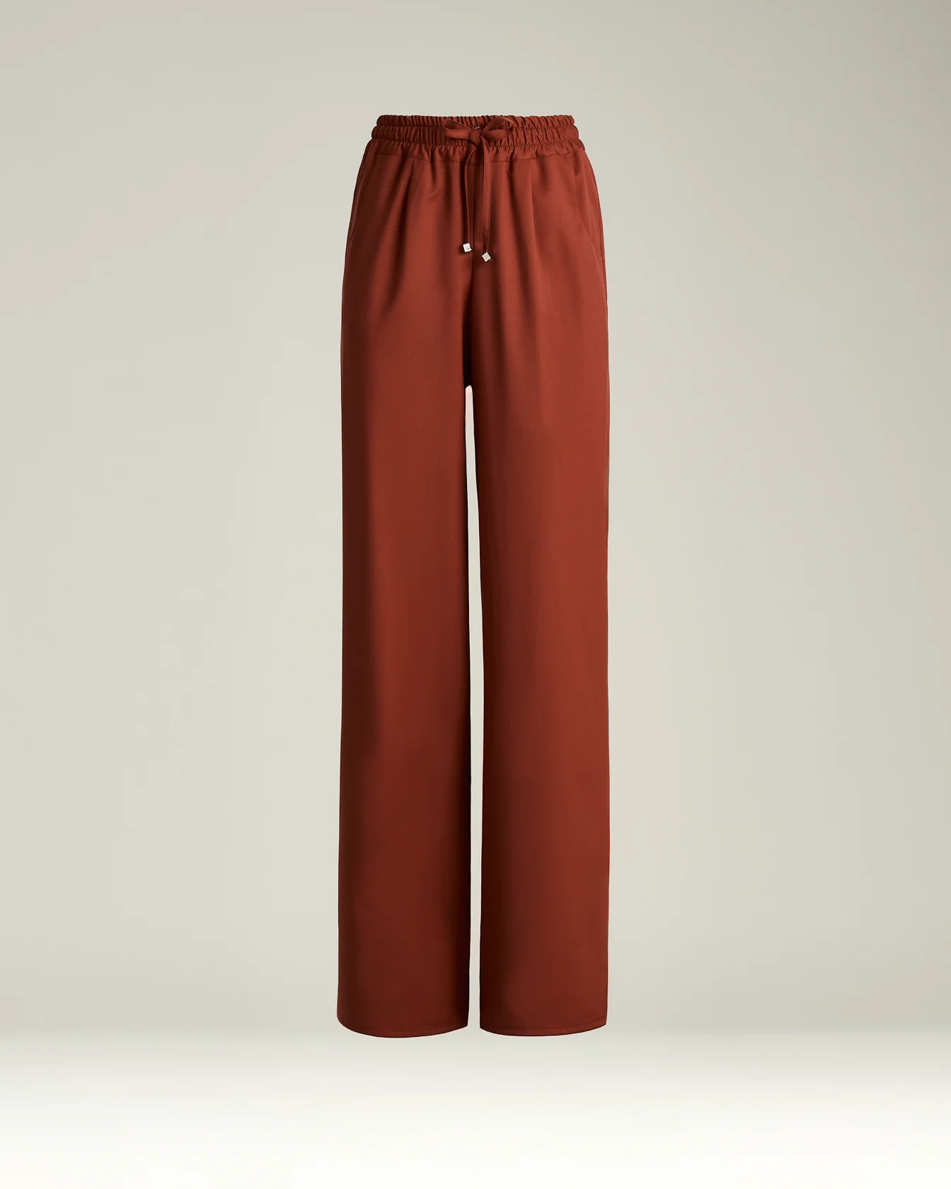 TERRACOTTA WOOL PALAZZO TROUSERS WITH ELASTIC WAIST