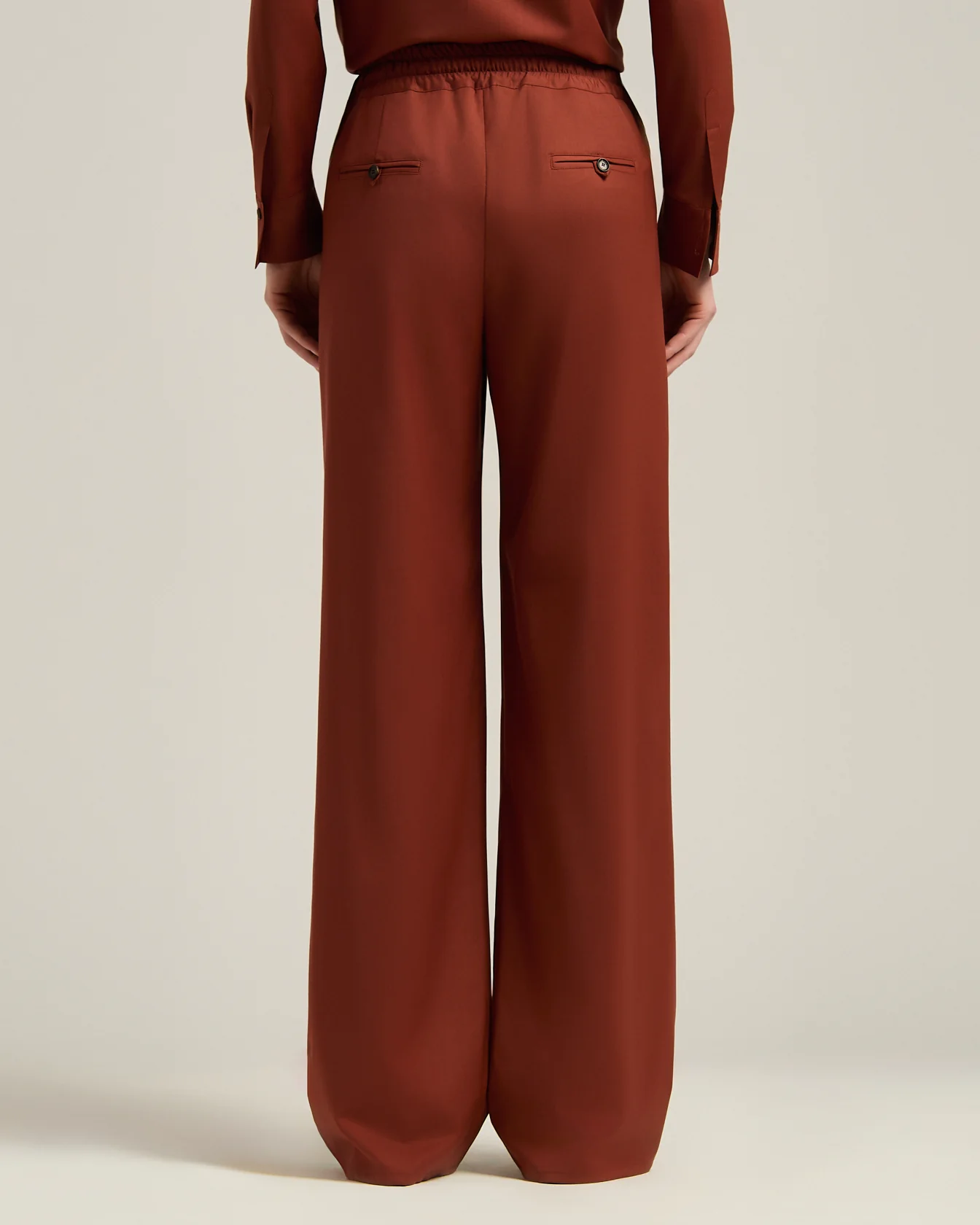 TERRACOTTA WOOL PALAZZO TROUSERS WITH ELASTIC WAIST - Image 3