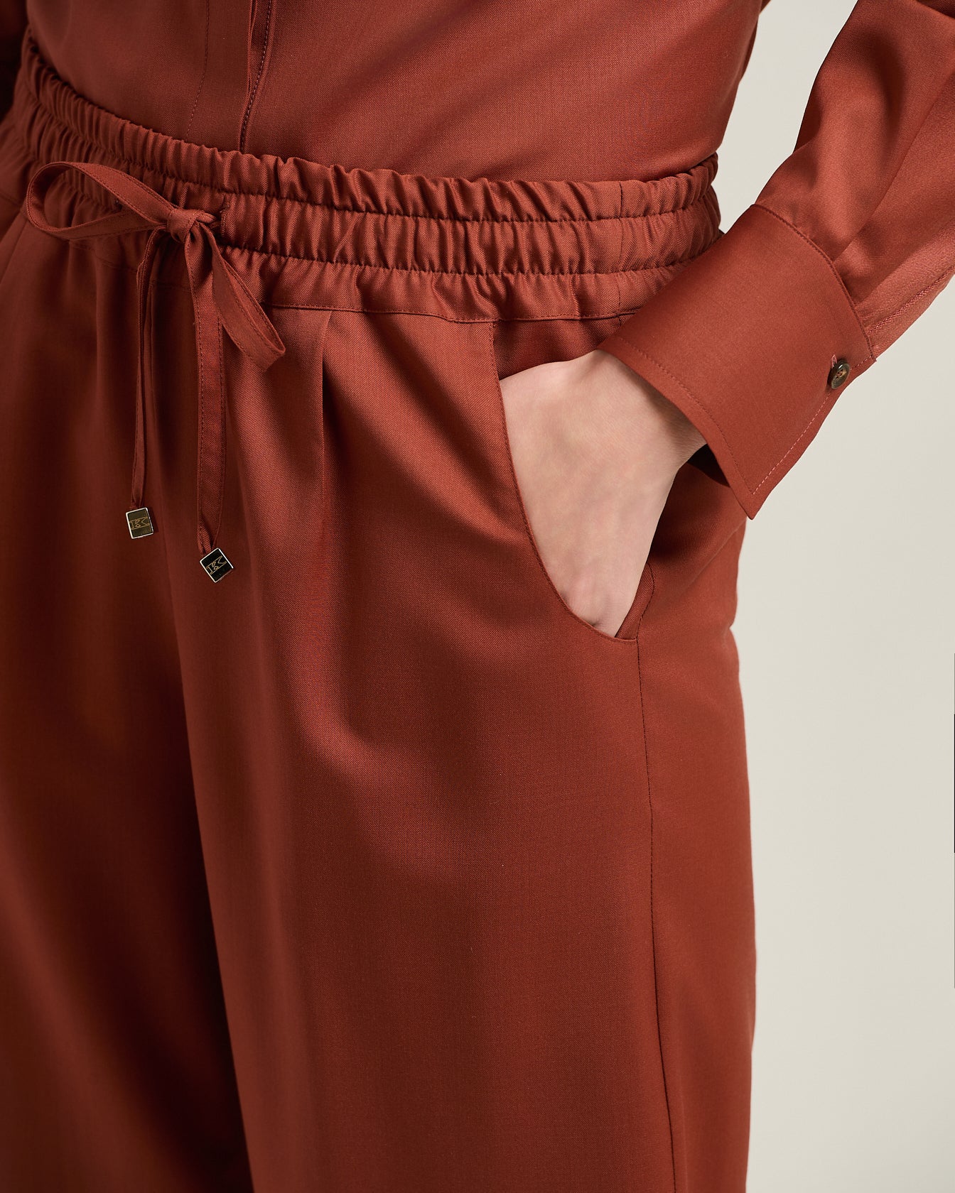 TERRACOTTA WOOL PALAZZO TROUSERS WITH ELASTIC WAIST - Image 4