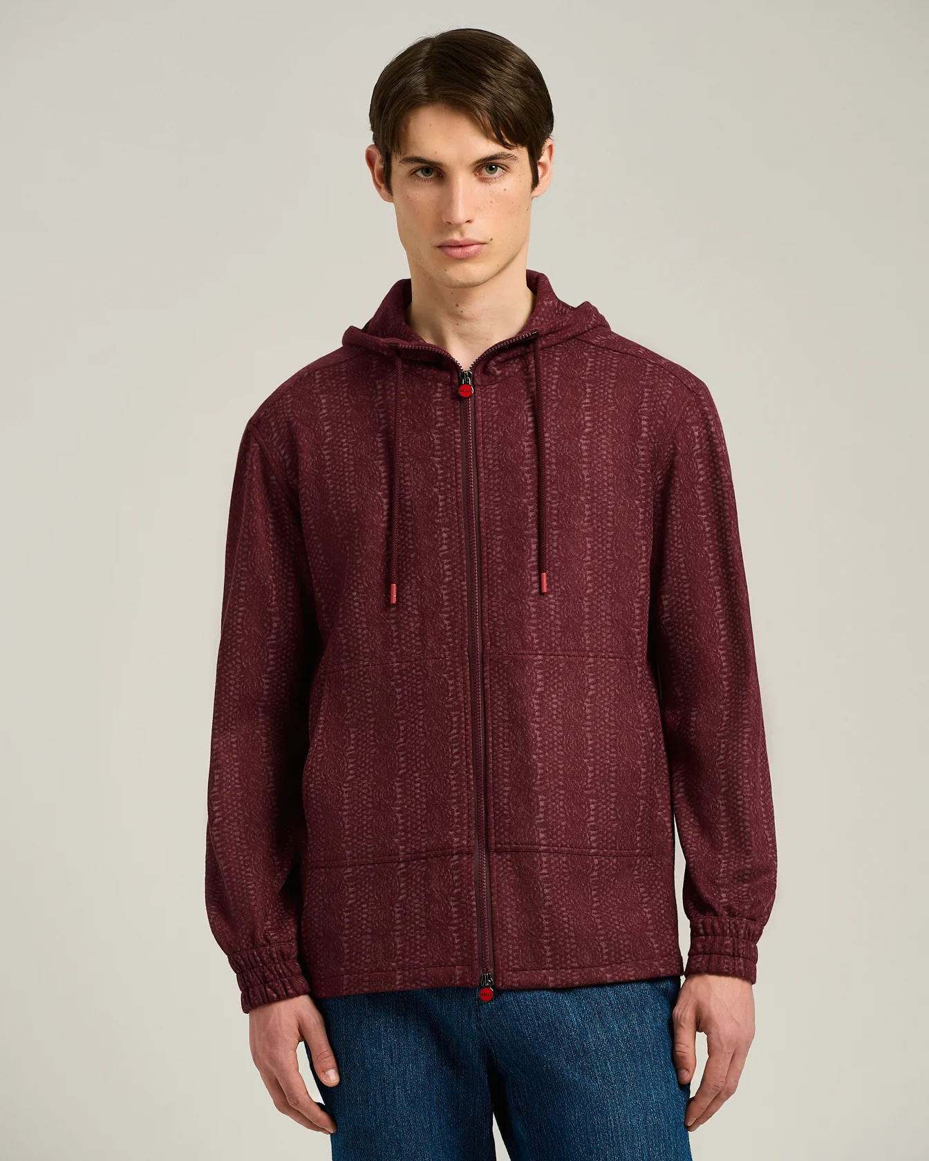 BURGUNDY PINSTRIPE CASHMERE ZIPPED OVERSHIRT - Image 2