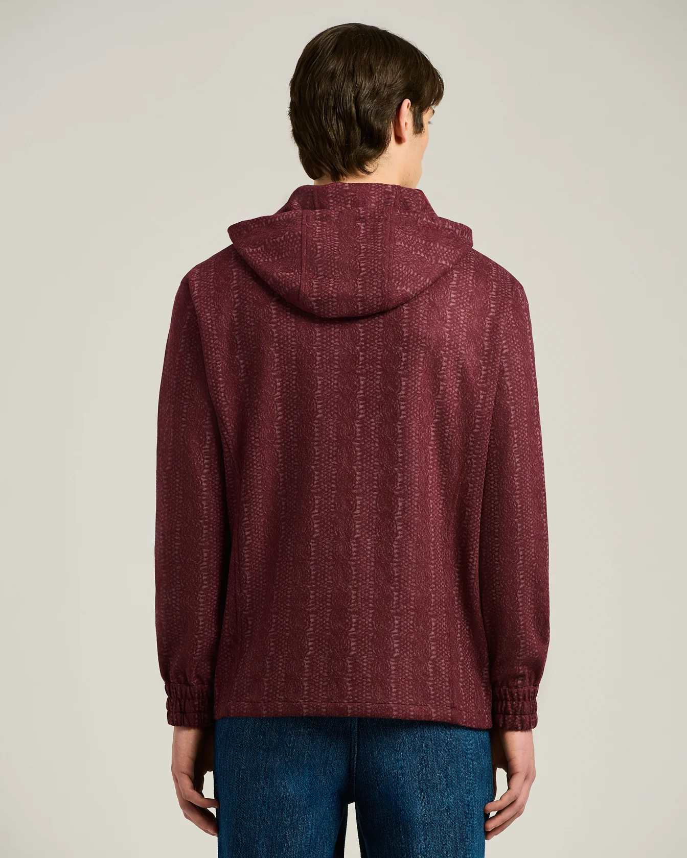 BURGUNDY PINSTRIPE CASHMERE ZIPPED OVERSHIRT - Image 3