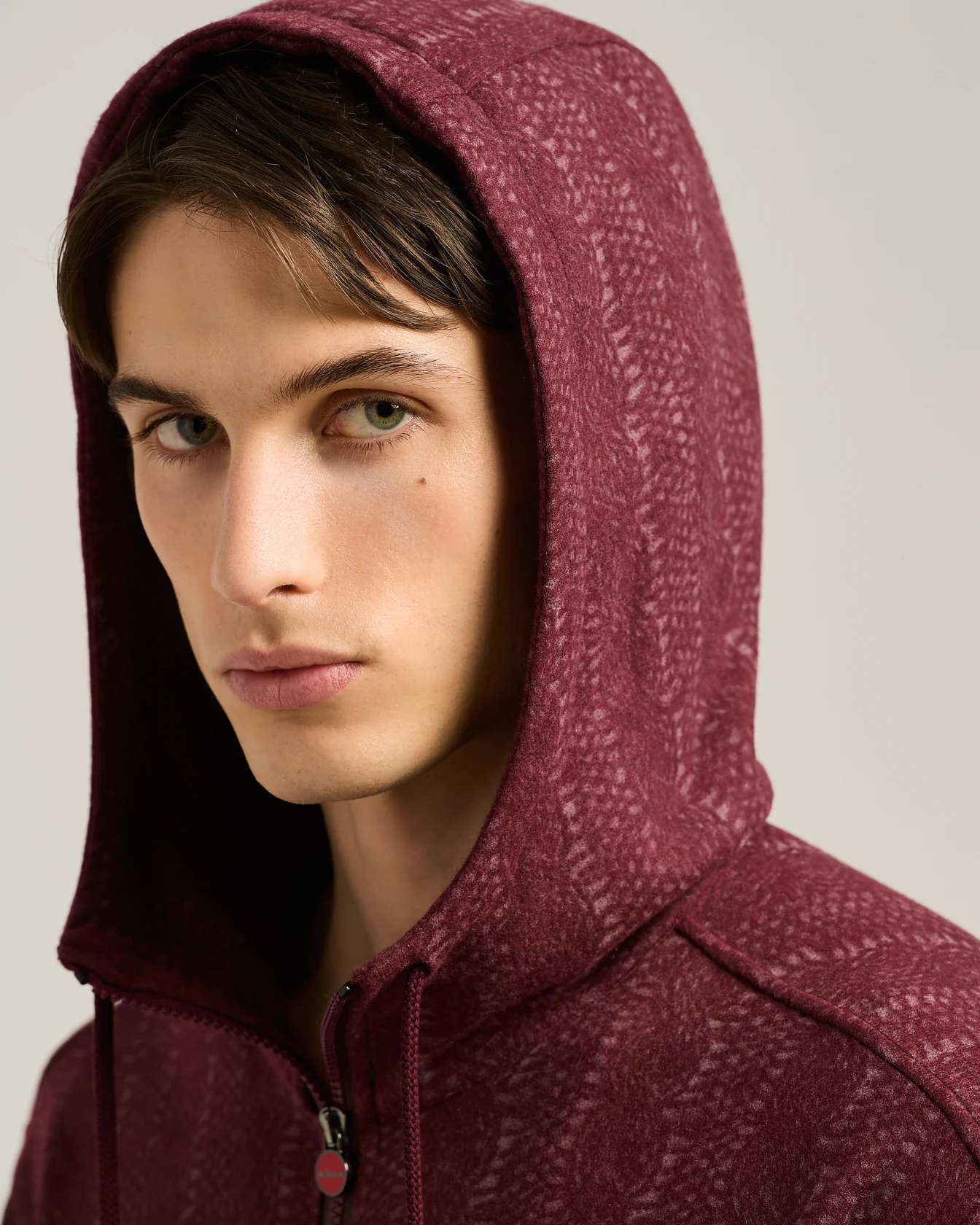 BURGUNDY PINSTRIPE CASHMERE ZIPPED OVERSHIRT - Image 4