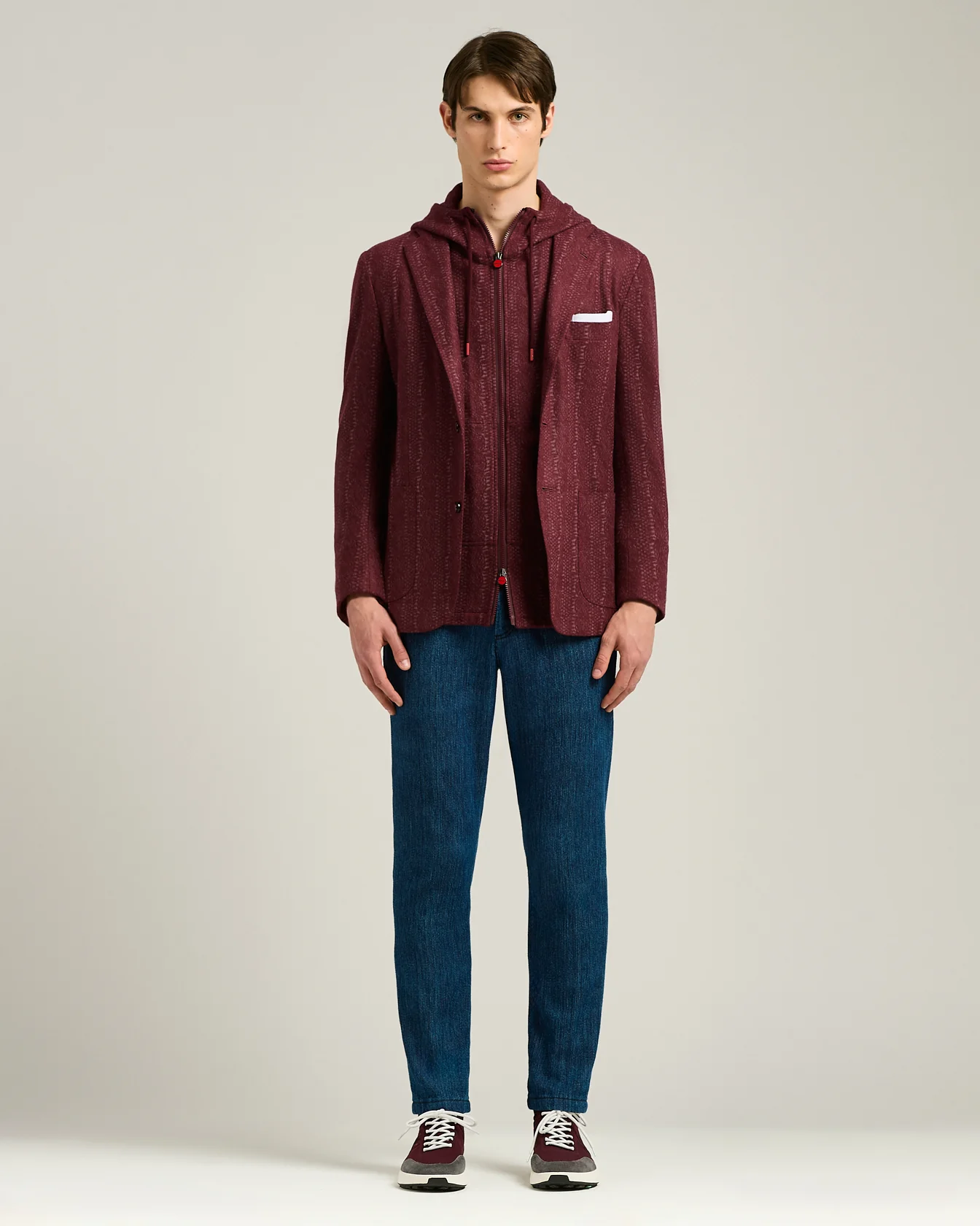 BURGUNDY PINSTRIPE CASHMERE ZIPPED OVERSHIRT - Image 5