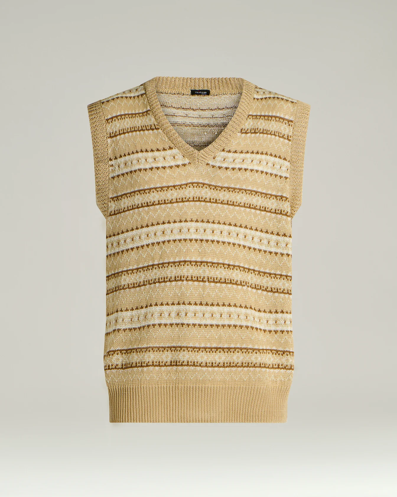 PURE LINEN V-NECK SWEATER VEST BEIGE IN BROWN