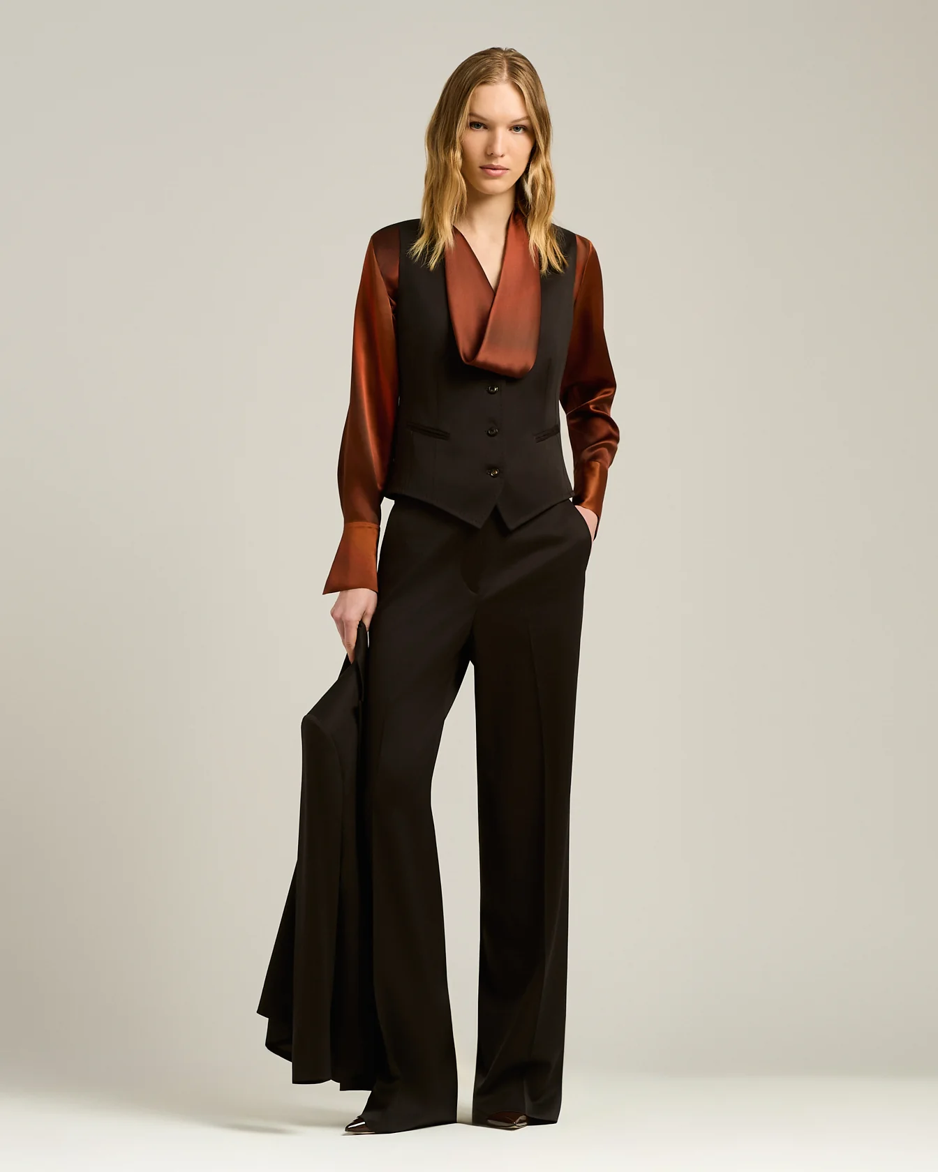 WAISTCOAT IN STRETCH VIRGIN WOOL DARK BROWN - Image 5